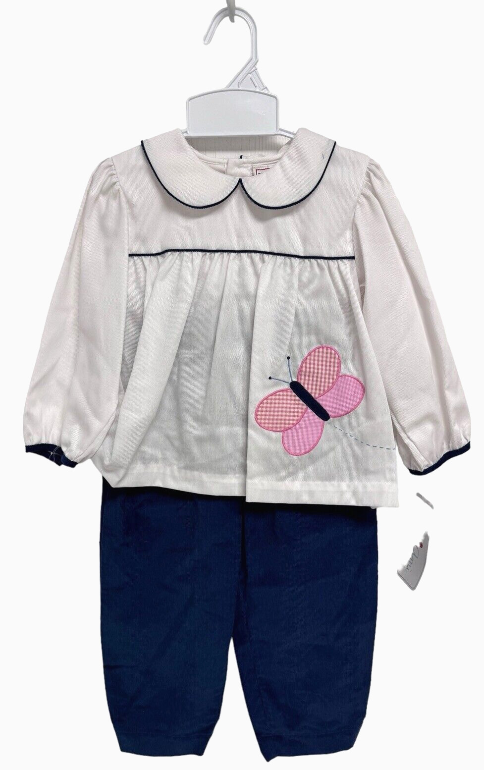 ZU by Petit Ami Baby Girl Corduroy Set 2 pieces pant and top white blue size 2T