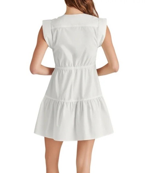 Steve Madden Mini Dress Tie Front Empire Waist Casual White Size Large NEW