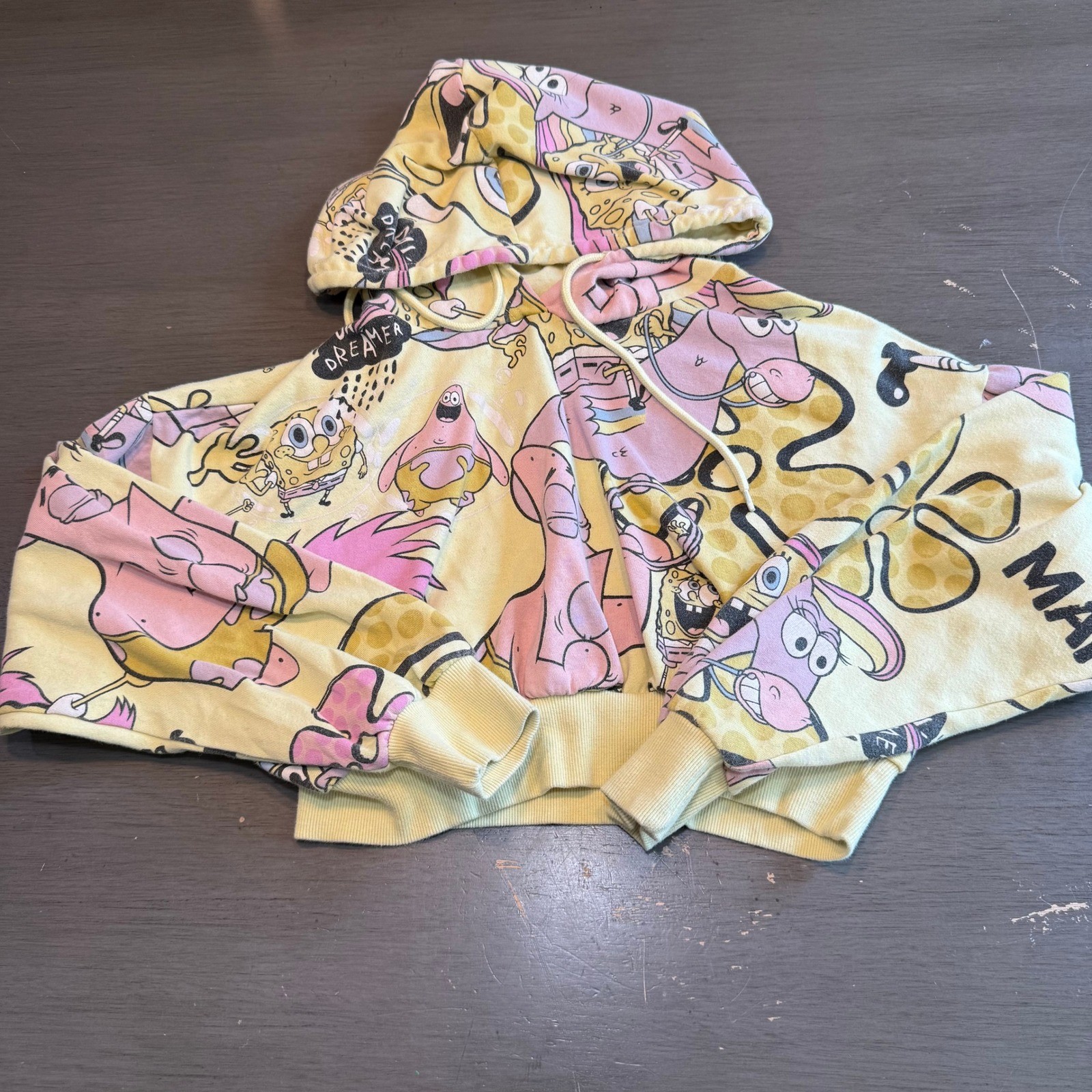 Nickelodeon Spongebob Squarepants Cartoon Print Cropped Hoodie Womens Small