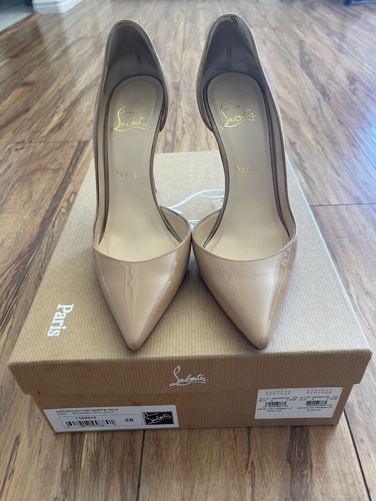 Christian Louboutin Patent Leather Iriza 85 Pointed Toe Pumps Nude EU38