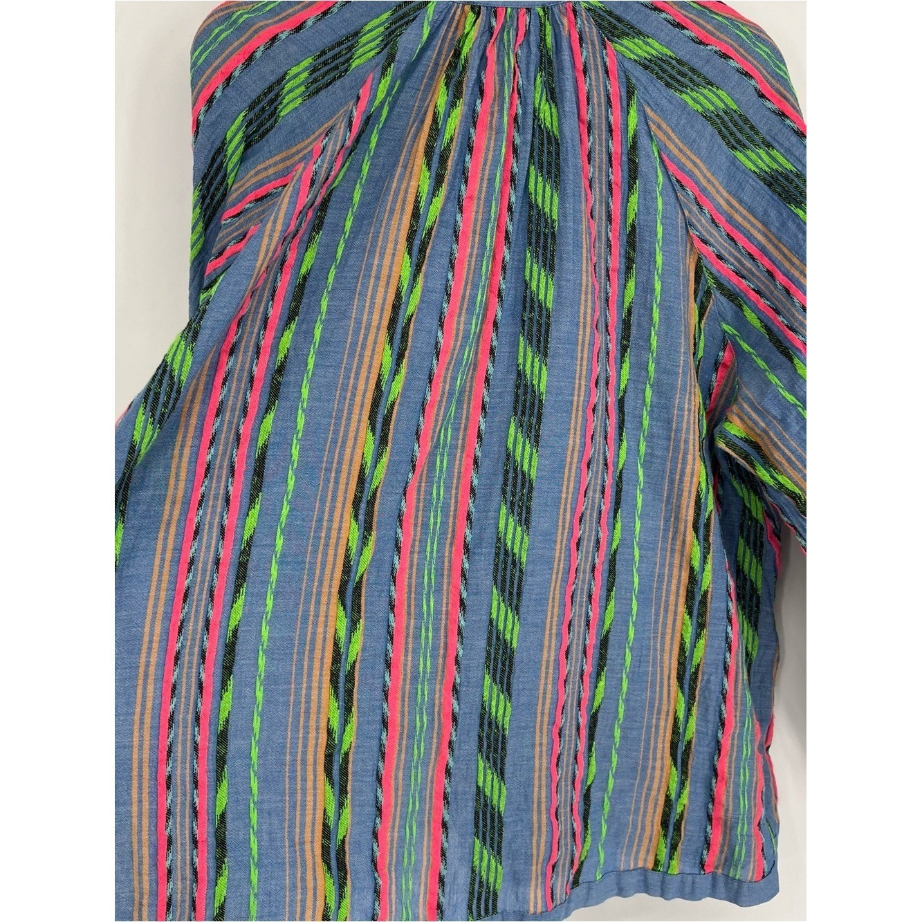 Anthropologie Devotion TWINS Opalios Blue Multicolor Neon Cotton Blouse