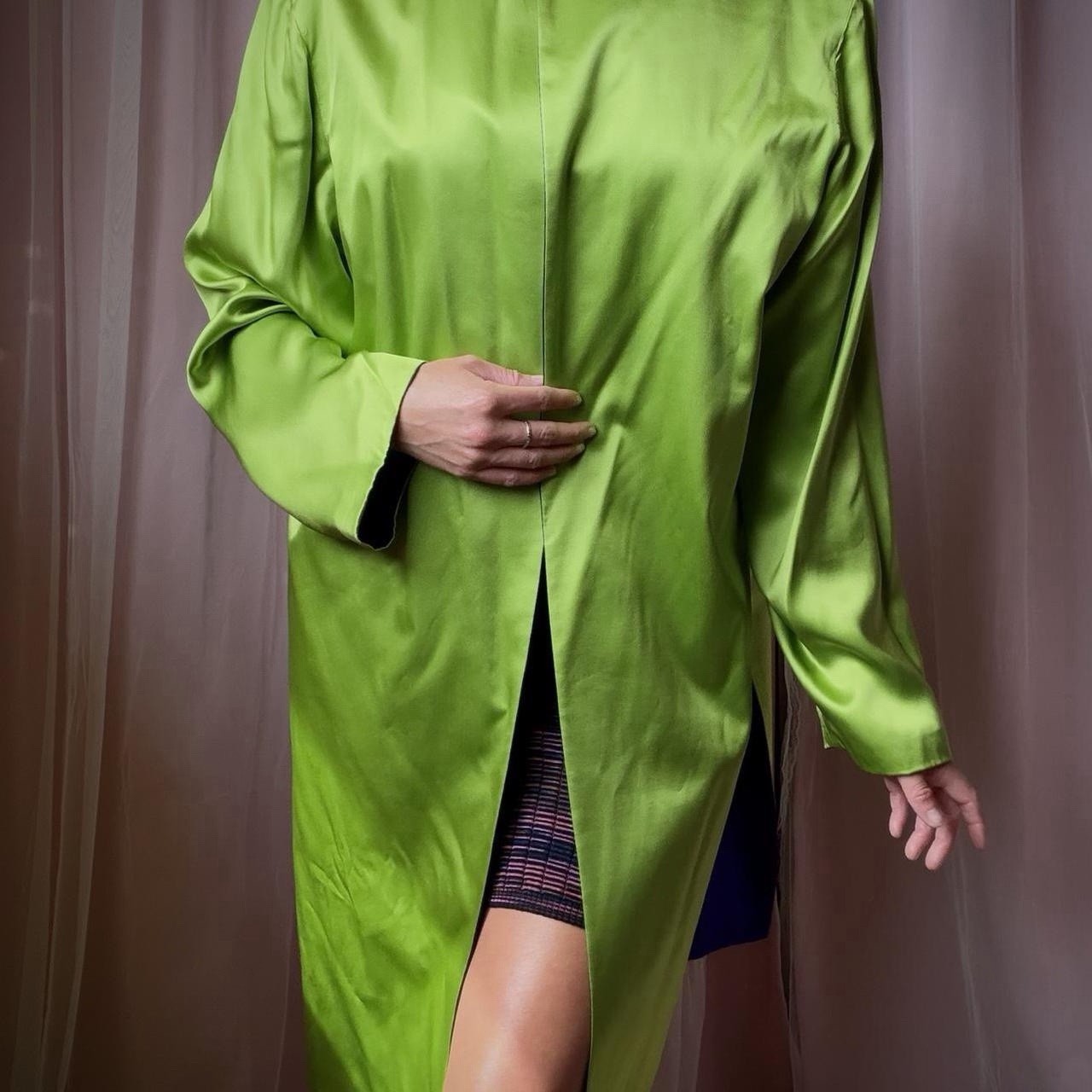 1960s Absinthe Green & Violet Silk Reversible Robe Coat