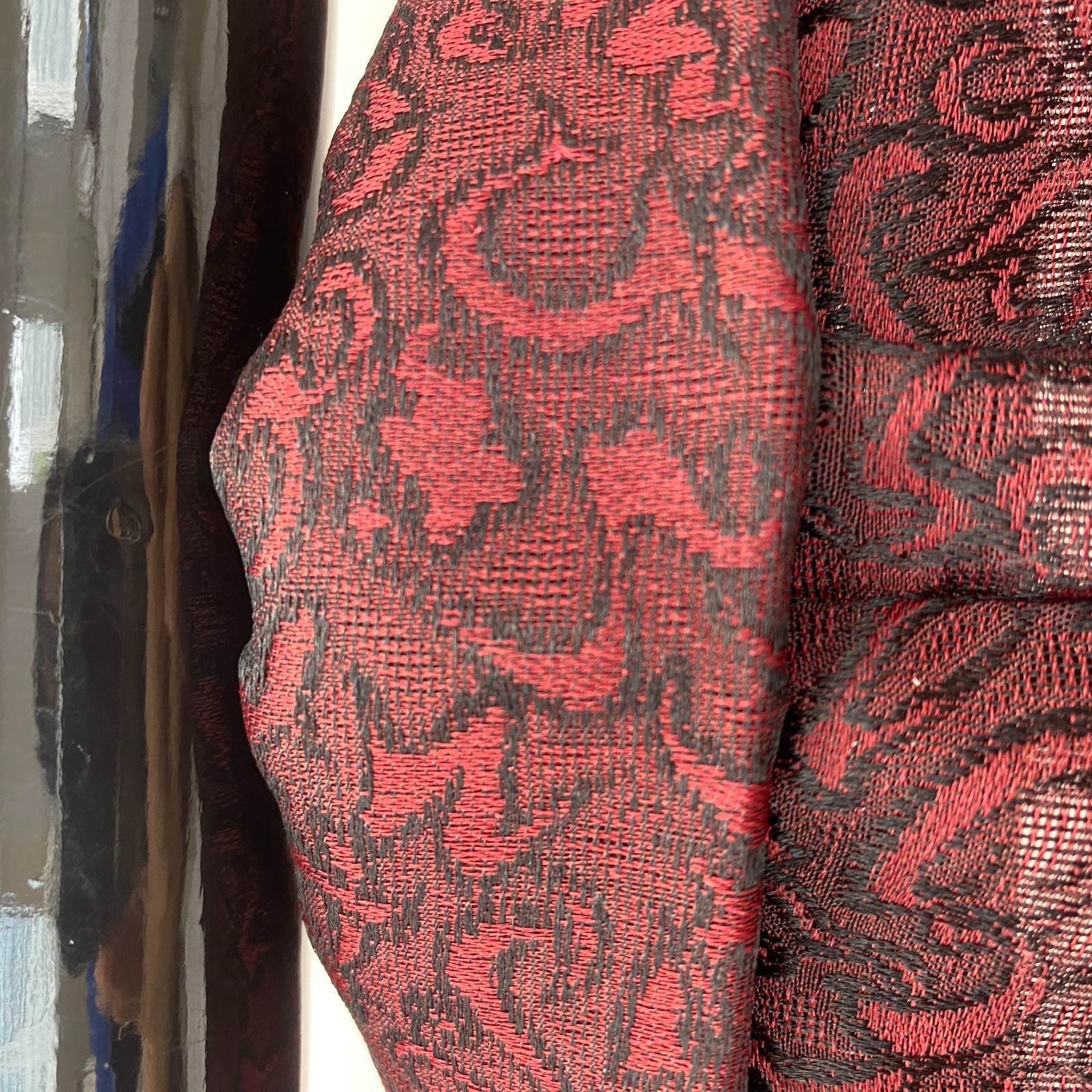 Japanese Vintage Kimono Silk Red No Lining Seethrough Traditional Length 58 in