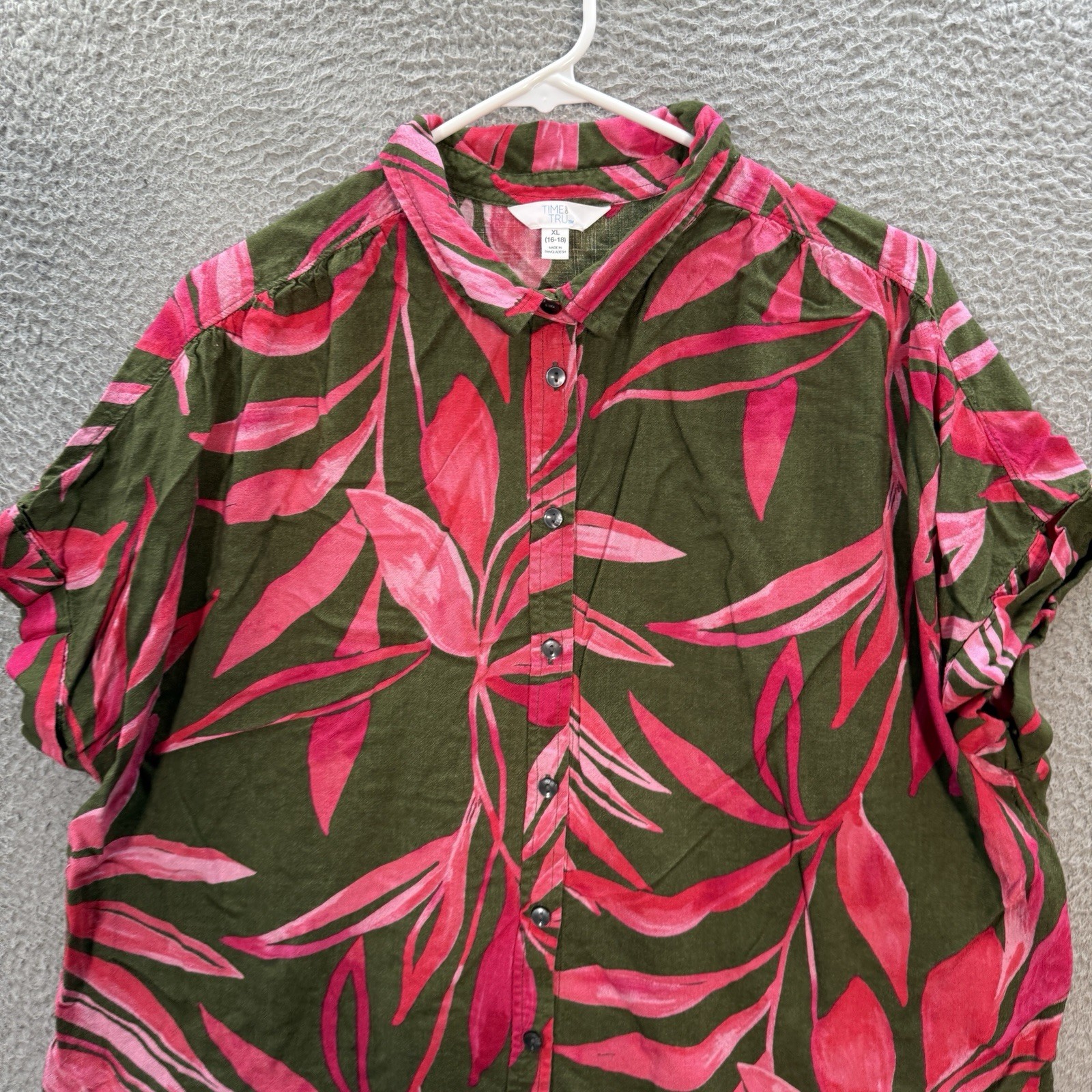 Time & Tru Shirt Womens XL Multicolor Floral Blouse Linen Blend Coastal Nautical