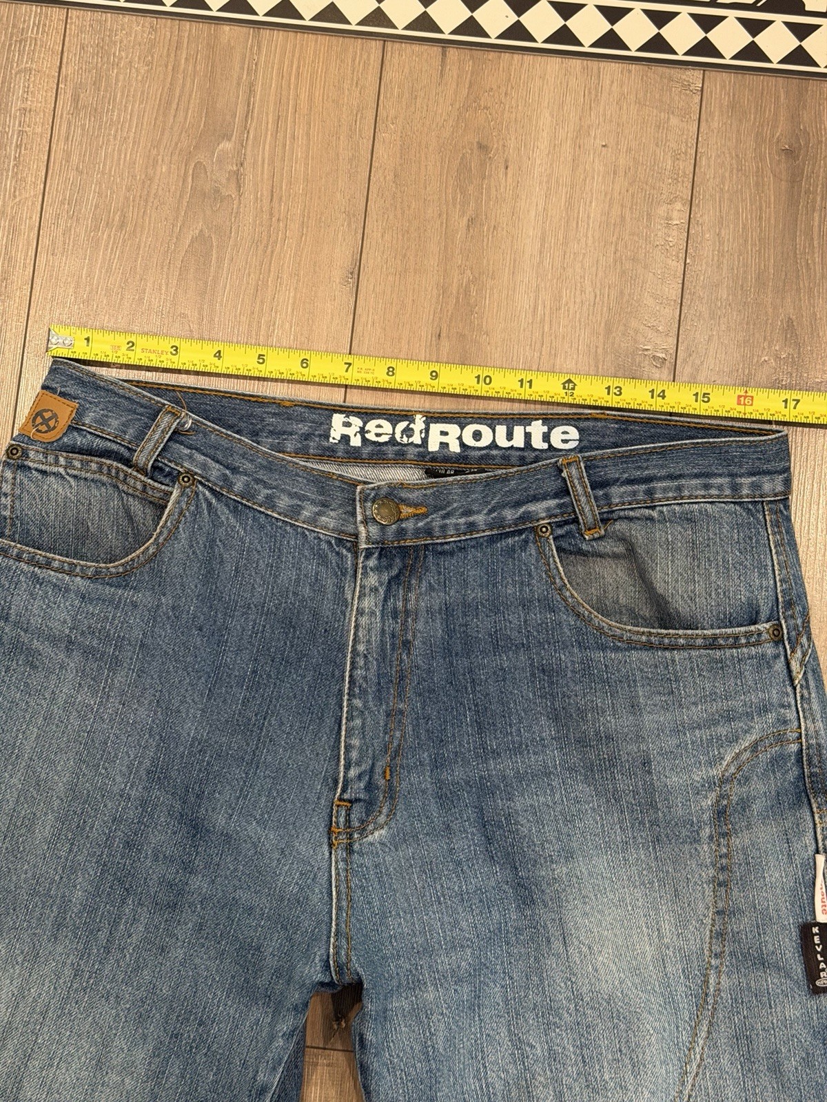 RED ROUTE Men’s Motorcycle Riding “made with Kevlar” Blue Jeans 34×32 Regular