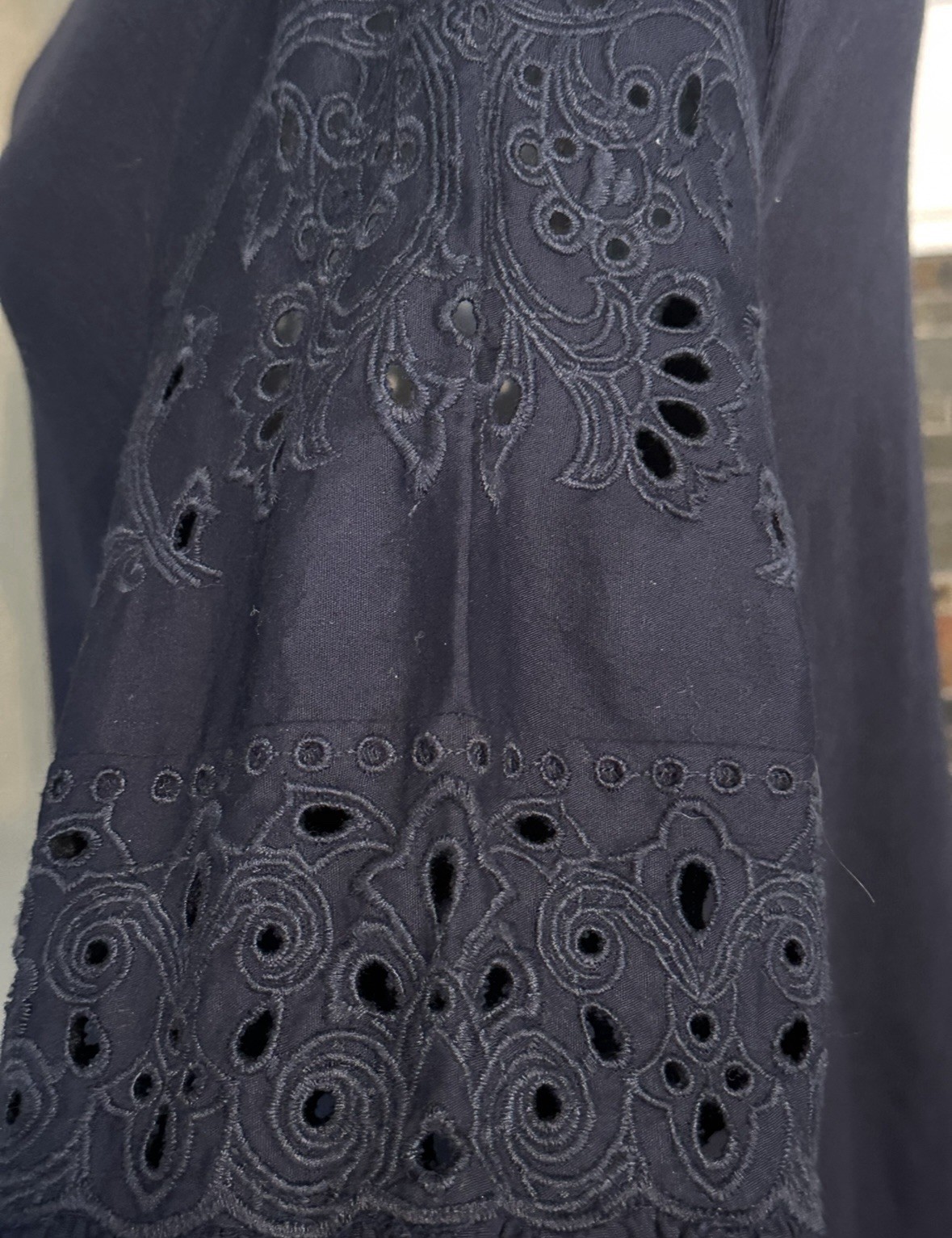 Loft Shirt Top New NWT Small Navy Blue Eyelet Sleeve Casual Fall Winter