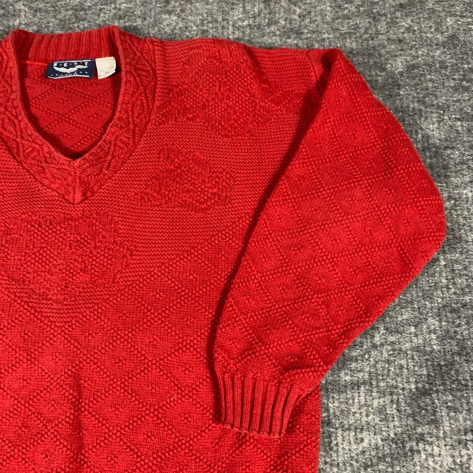 Vintage Best American Clothing Co Sweater Womens Medium Red Cotton V Neck 90s