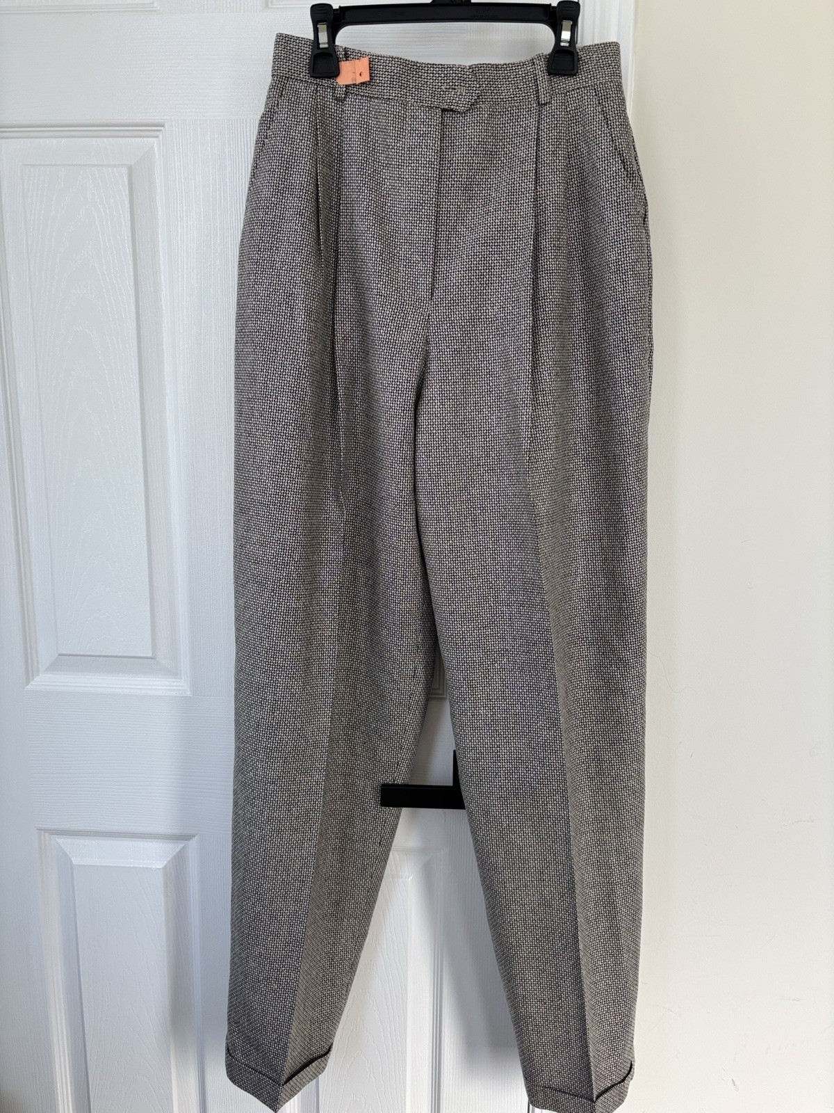 Holt Renfrew Vintage Silk Wool Trousers Cuffed Gray Canada Size 6 Reg Lined