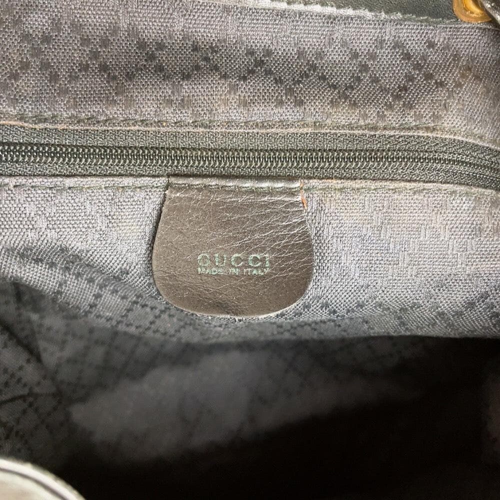 Gucci Bamboo Leather Backpack Black Vintage Turn Lock Drawstring Auth