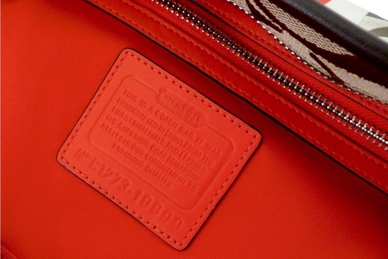 New NWT Coach Hamptons Khaki Vermillion Signature Stripe Tote Purse 19999 RARE