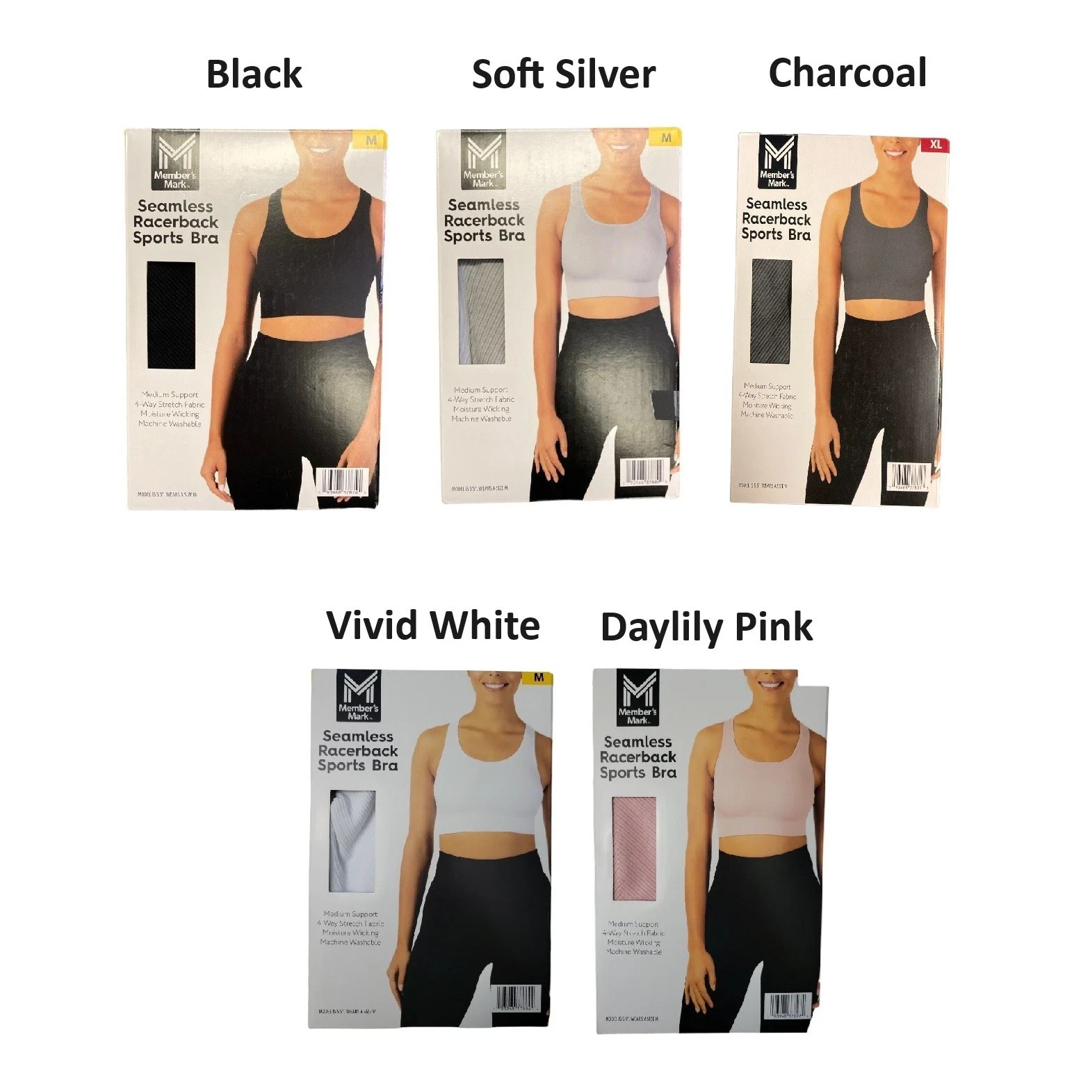 Member’s Mark Women’s Seamless Racerback Medium Support Sports Bra All Sizes