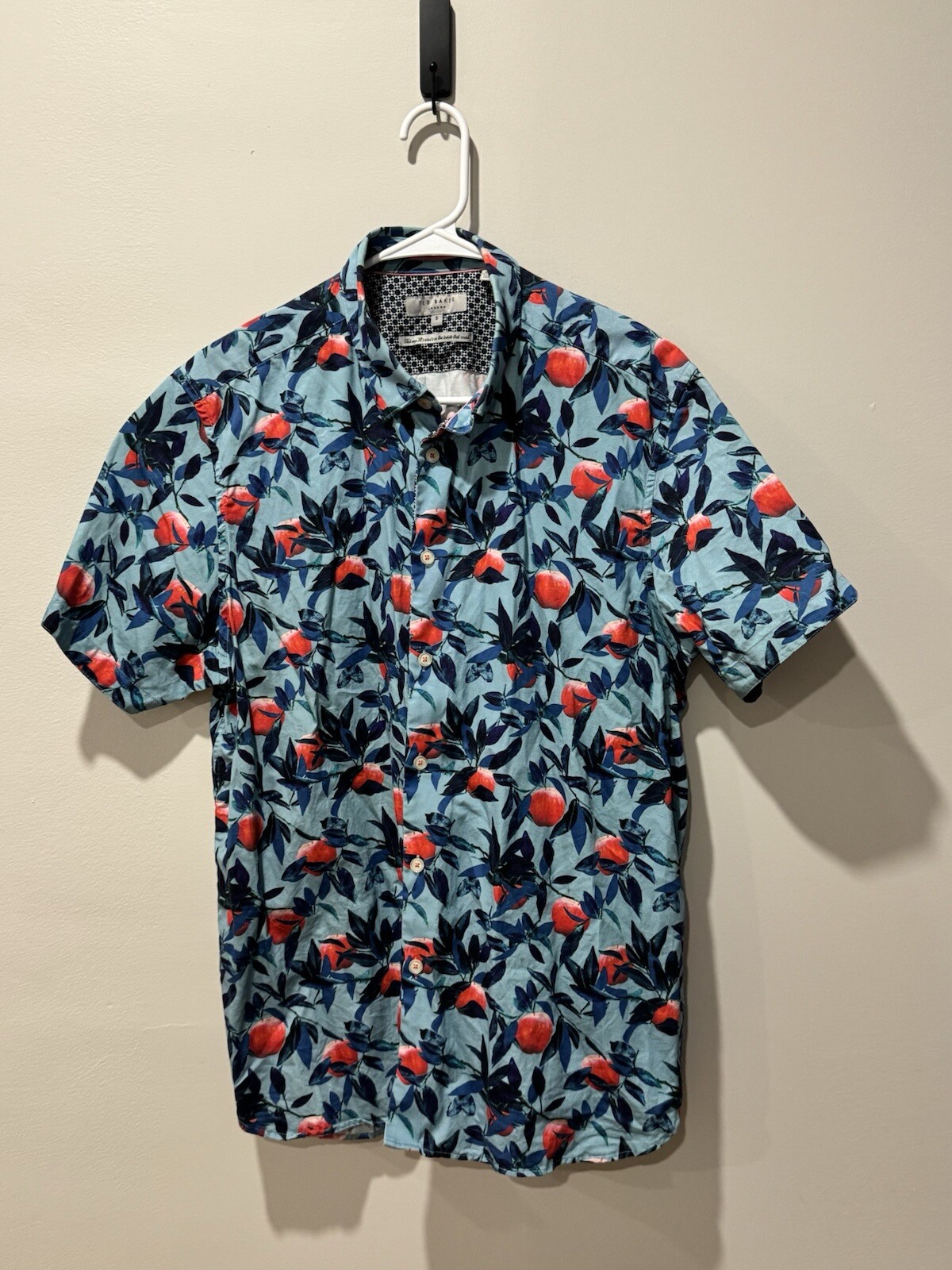 Ted Baker London Navy Teal Green Floral Print Short Sleeve Button Shirt Men’s M