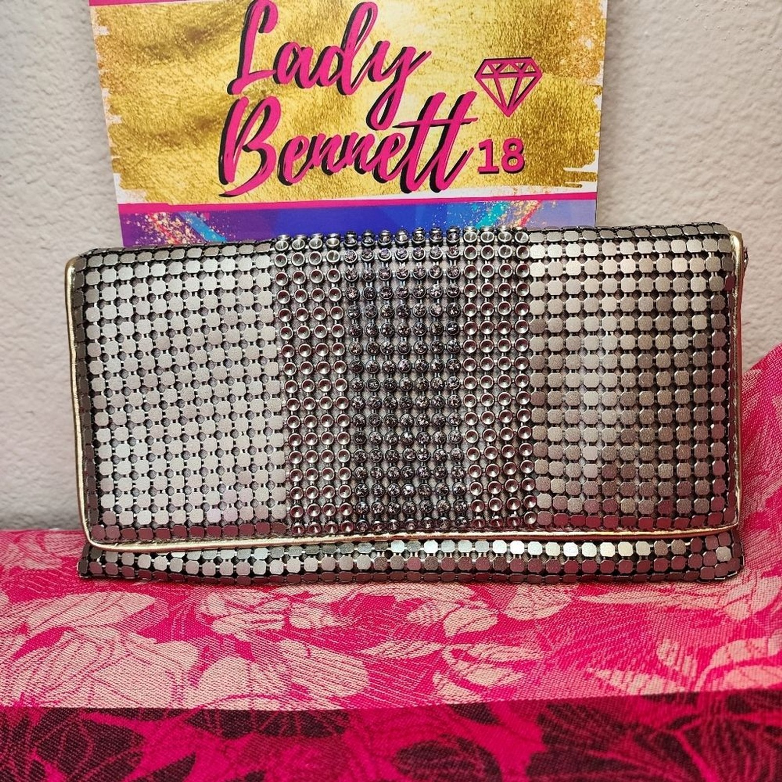 Pewter Metal Bling Chain Mail Clutch With Chain Strap.