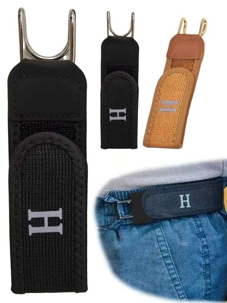 2PCS Tactical Metal Hook Elastic Belt Buckle-Less Invisible Waist Belt Closure