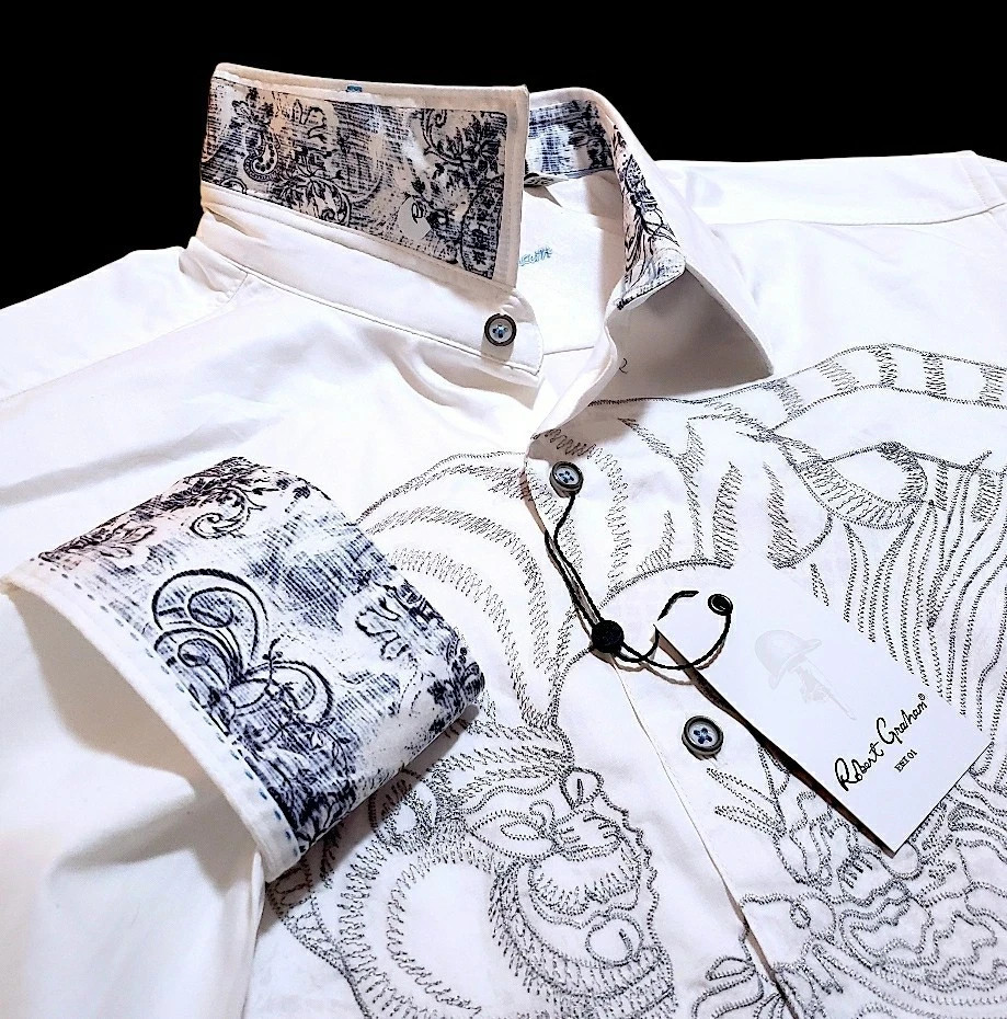 $378 Robert Graham Maelstorm Button Down Embroidery Tiger Dragon Paisley Shirt L