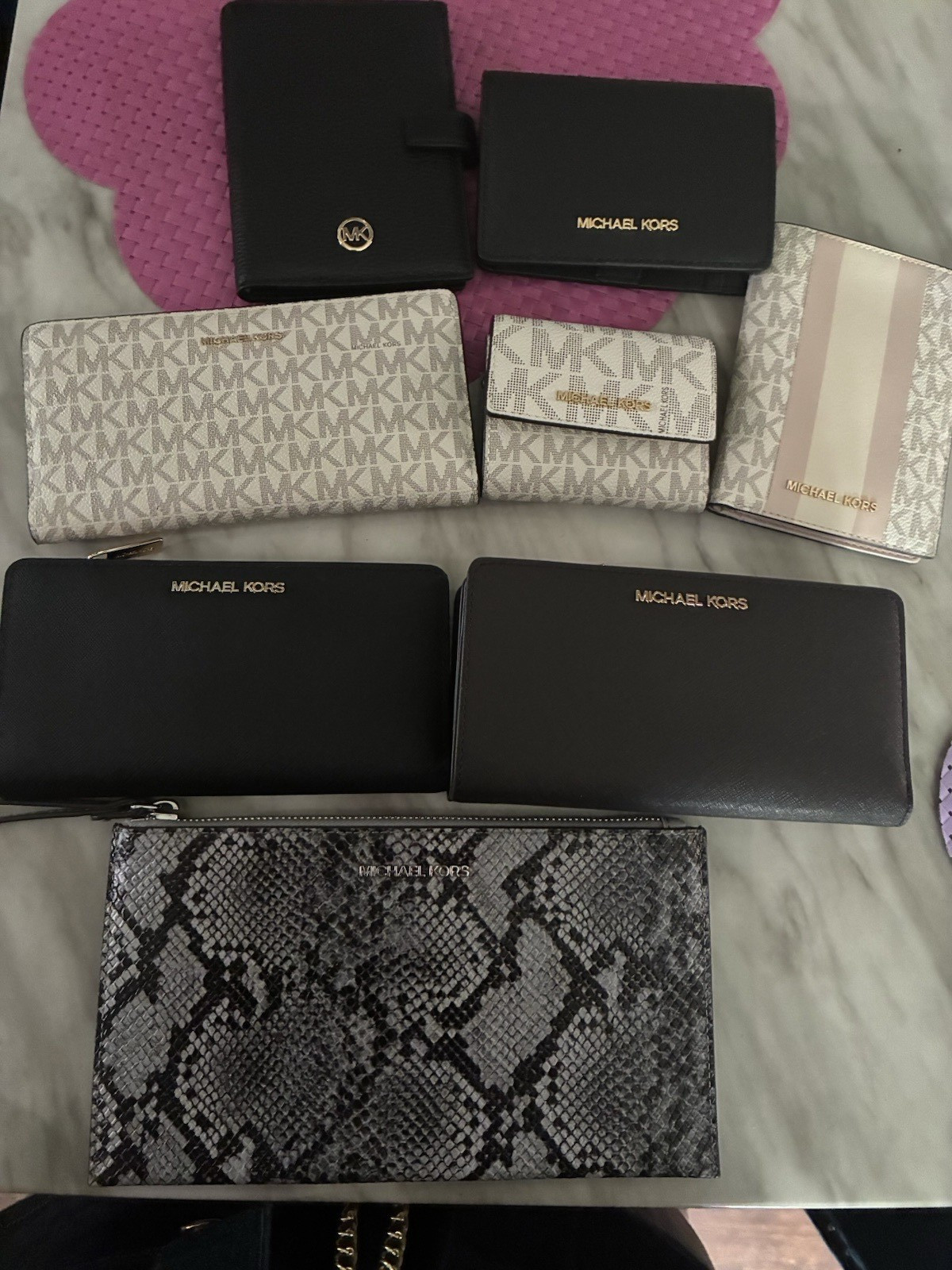 Michael Kors Women’s Wallet Lot Black Zip-Around Wristlet Card Case Passport