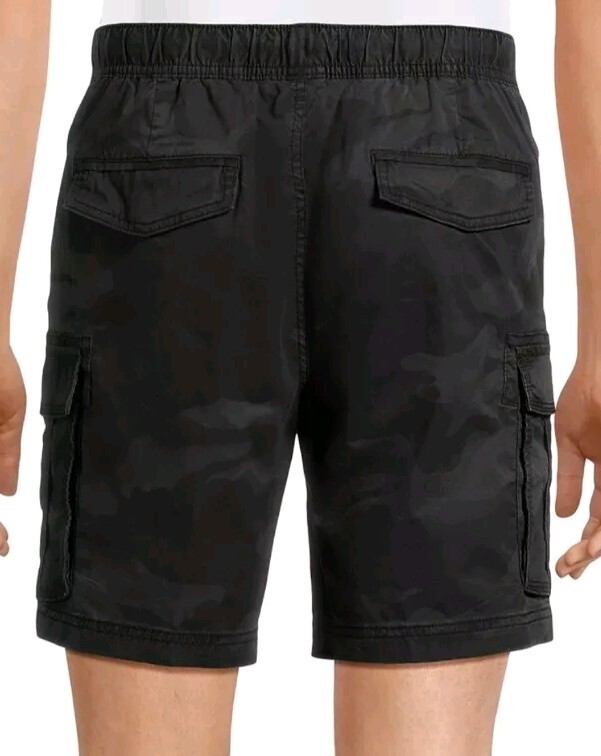 George Men’s 2XL 44-46 Stretch Waist Cargo Shorts Above the Knee 8″ BLACK CAMO