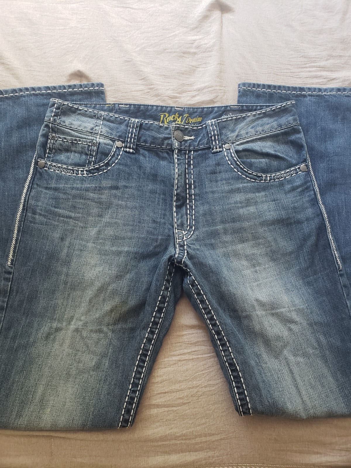 Rock 47 Jeans Mens 36×36 Blue Bootcut Wrangler Western Cowboy Jeans thick stitch