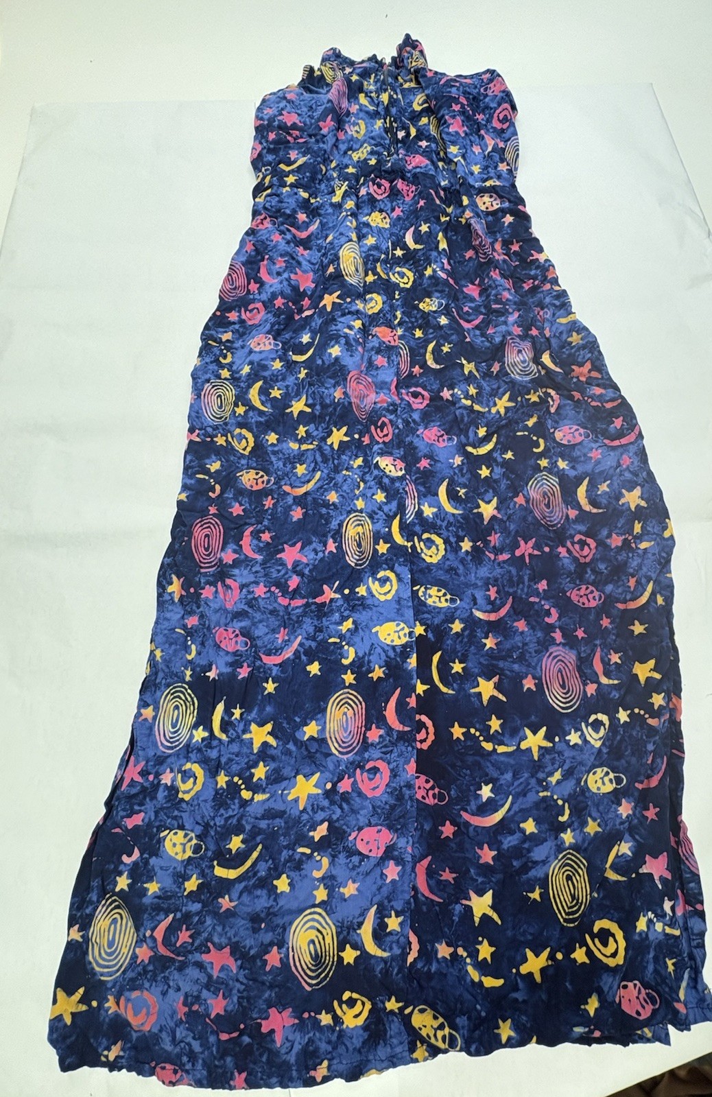 Vintage SKY Womens XL Celestial Maxi Dress Blue Star Moon Rayon Side Slits