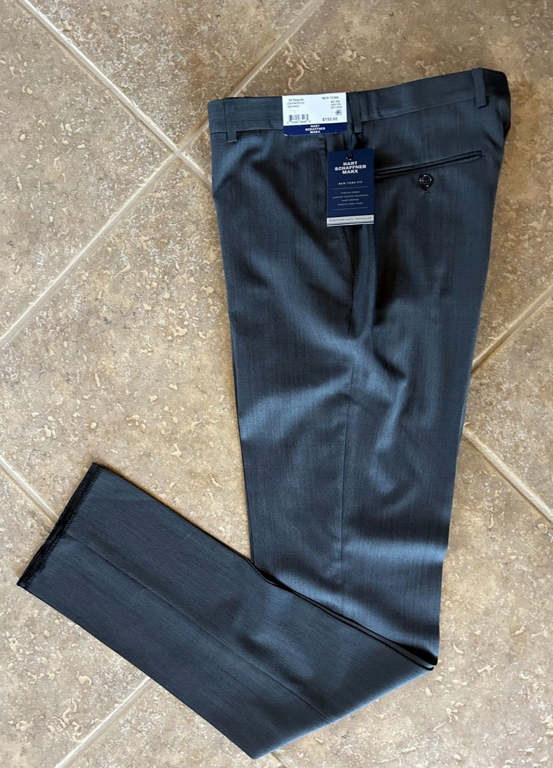 Hart Schaffner Marx New York 100% Wool Dress Pants 44R Unhemmed Grey $155 NWT