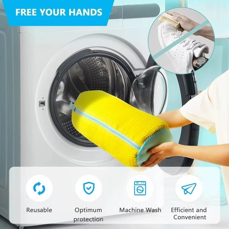 Durable Shoe Washing Machine Bag for All Shoe Types-Yellow with Blue Zipper,Idea