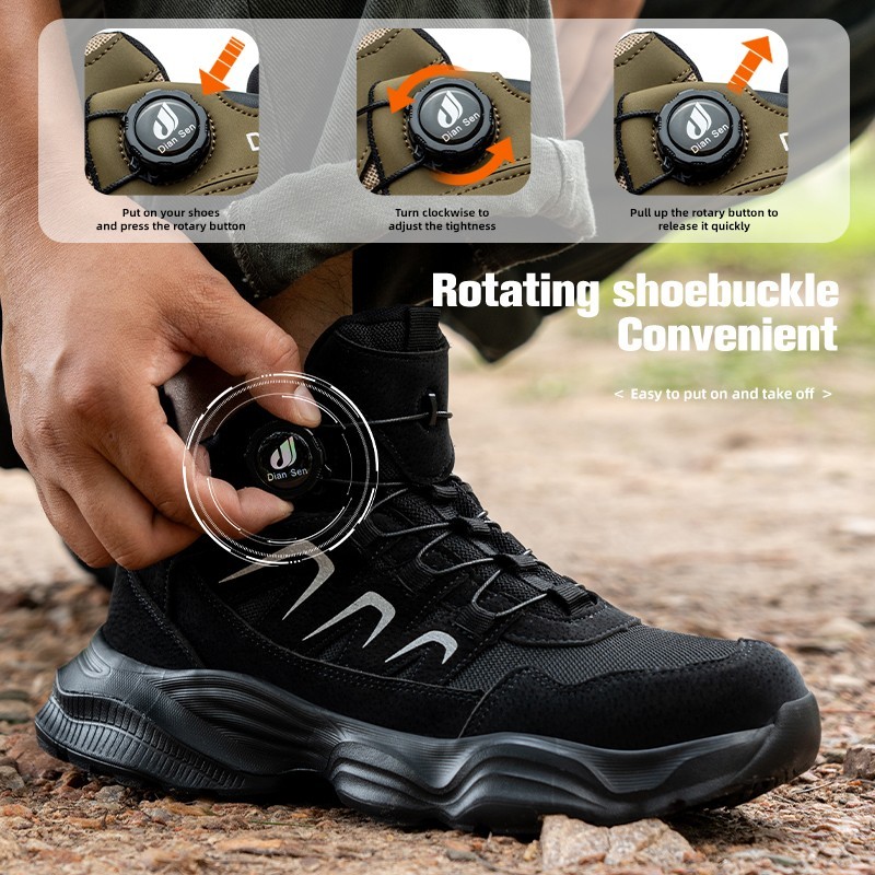 New Fashion Men Indestructible Work Shoes Rotary Buckle Steel Toe Safety Shoes