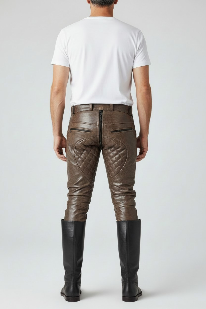 Men’s Real Distressed Leather Bikers Pants Quilted Panels Bikers / BLUF Pants