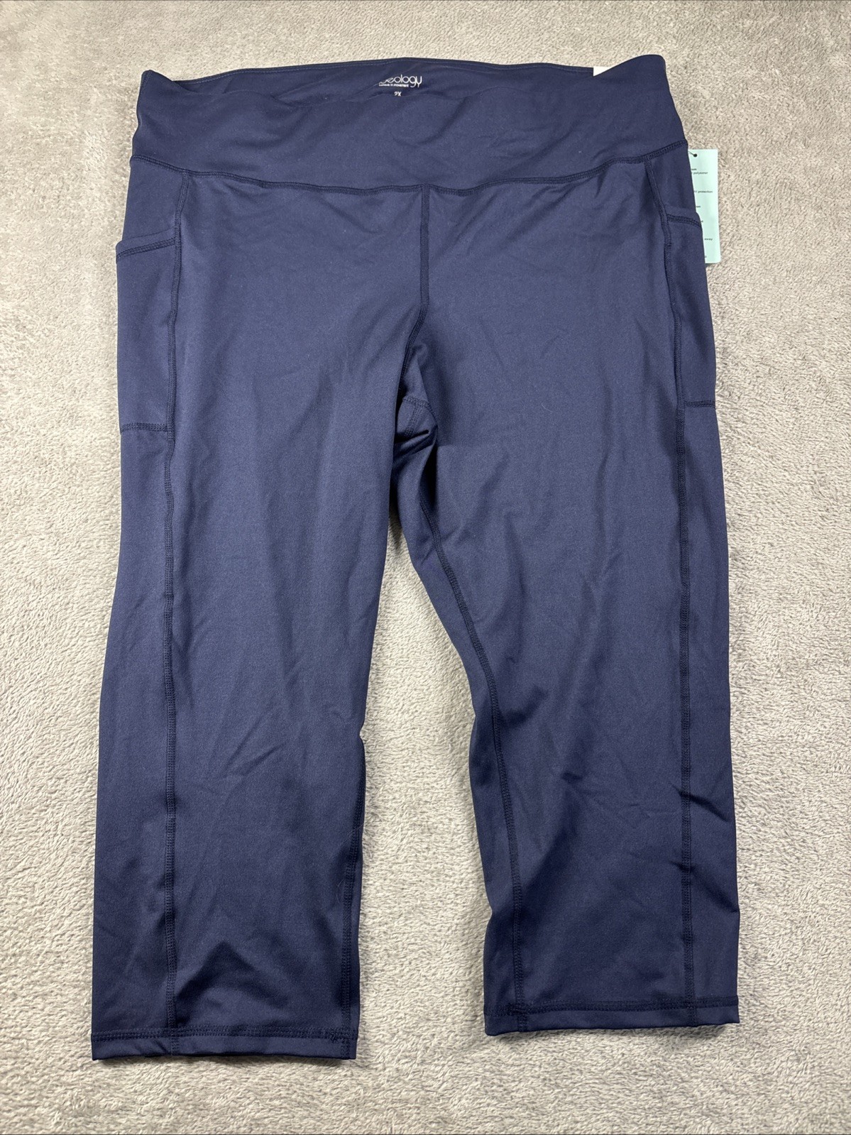 ID Ideology Womens Size 2X High Waist Side Pocket Crop Leggings Navy NWT