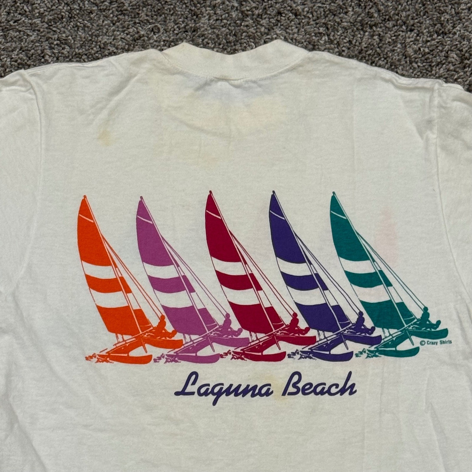 VTG 90s Crazy Shirts Laguna Beach Sailboat Graphic TShirt Mens M White Single