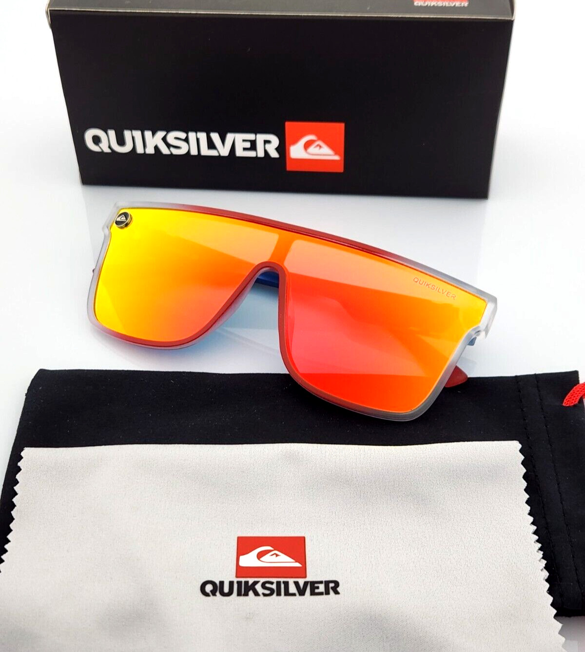 Quiksilver SciFi Shield Sunglasses USA Red White Blue Frame Orange Mirror Lens