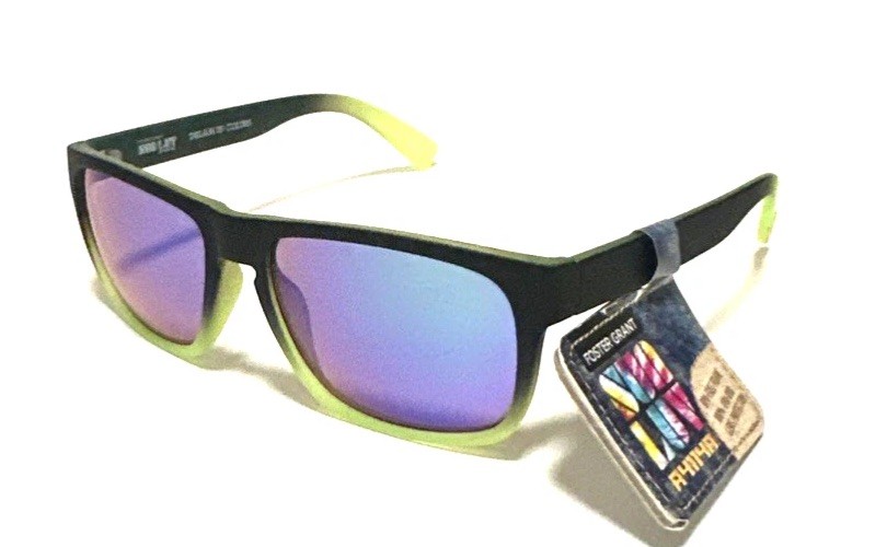New Foster Grant Sun Luv SUNGLASSES Black Neon Green Blue Mirror Sport Square