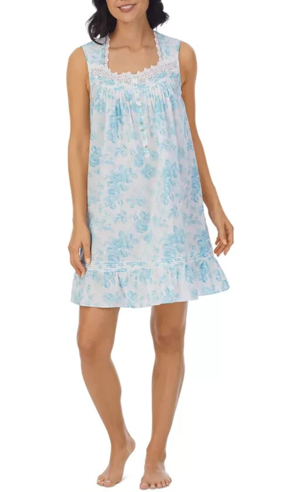 *SALE* Nwt $70 Eileen West White/Aqua 100% COTTON LAWN 36″ Nightgown Chemise M