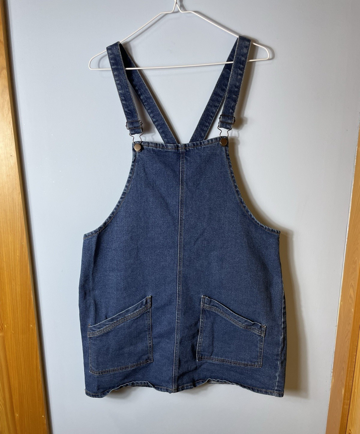 Wild Fable Blue Denim Overall Dress XL Pockets Square Neck Button Strap Short
