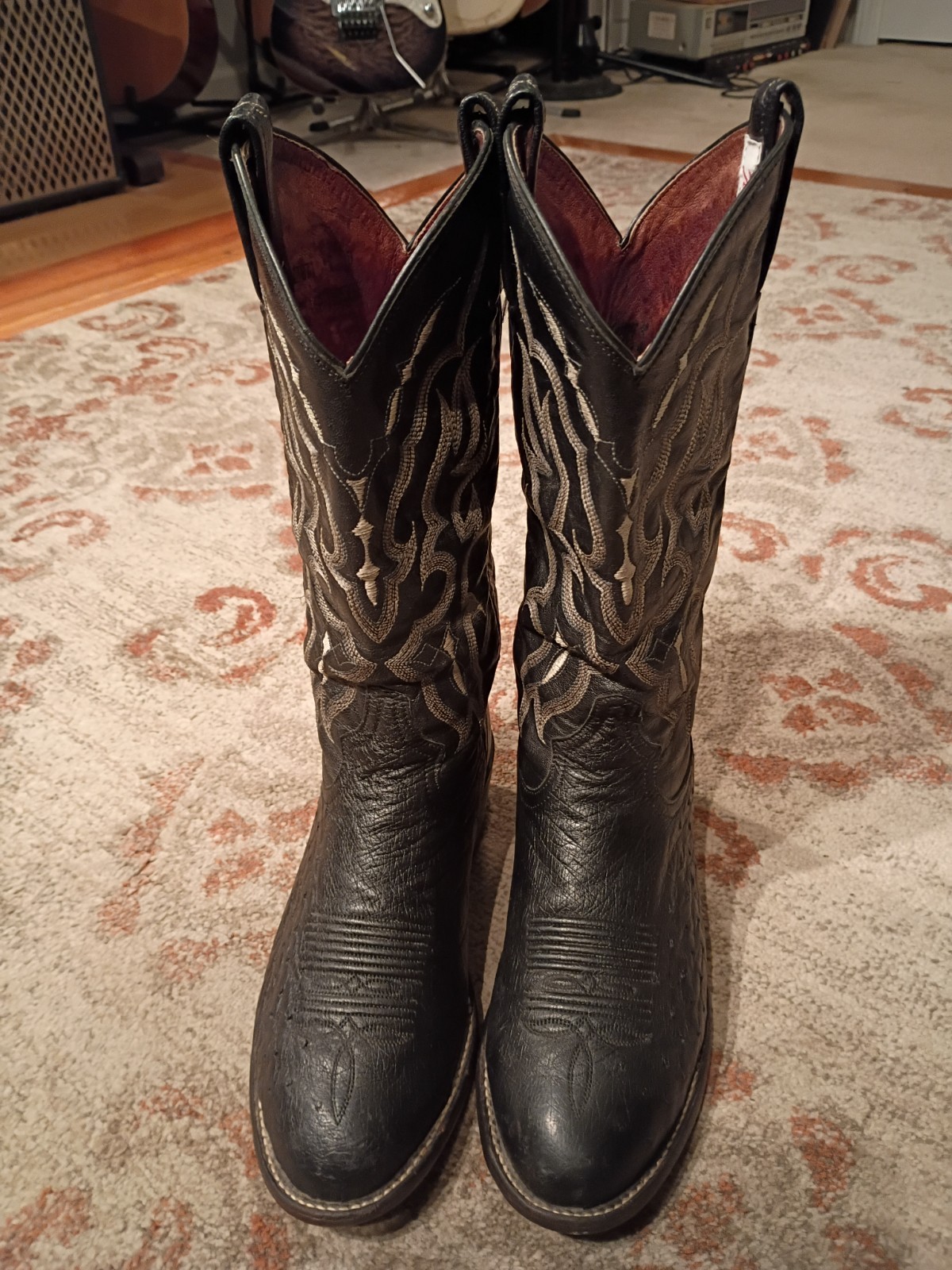 TONY LAMA BONHAM BLACK SMOOTH OSTRICH & LEATHER COWBOY BOOTS #CT871 MEN’S 7D