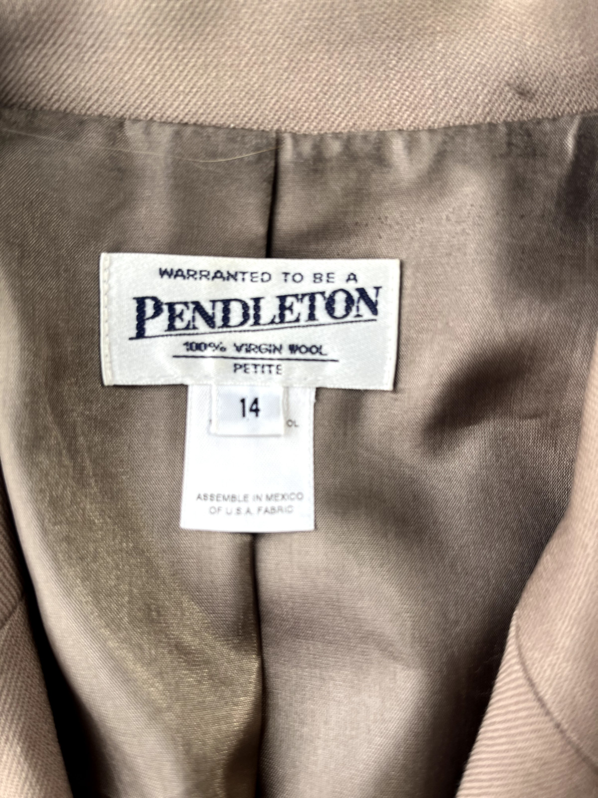 Pendleton Blazer Women’s Size 14 Petite Beige 100% Virgin Wool Dressy Career