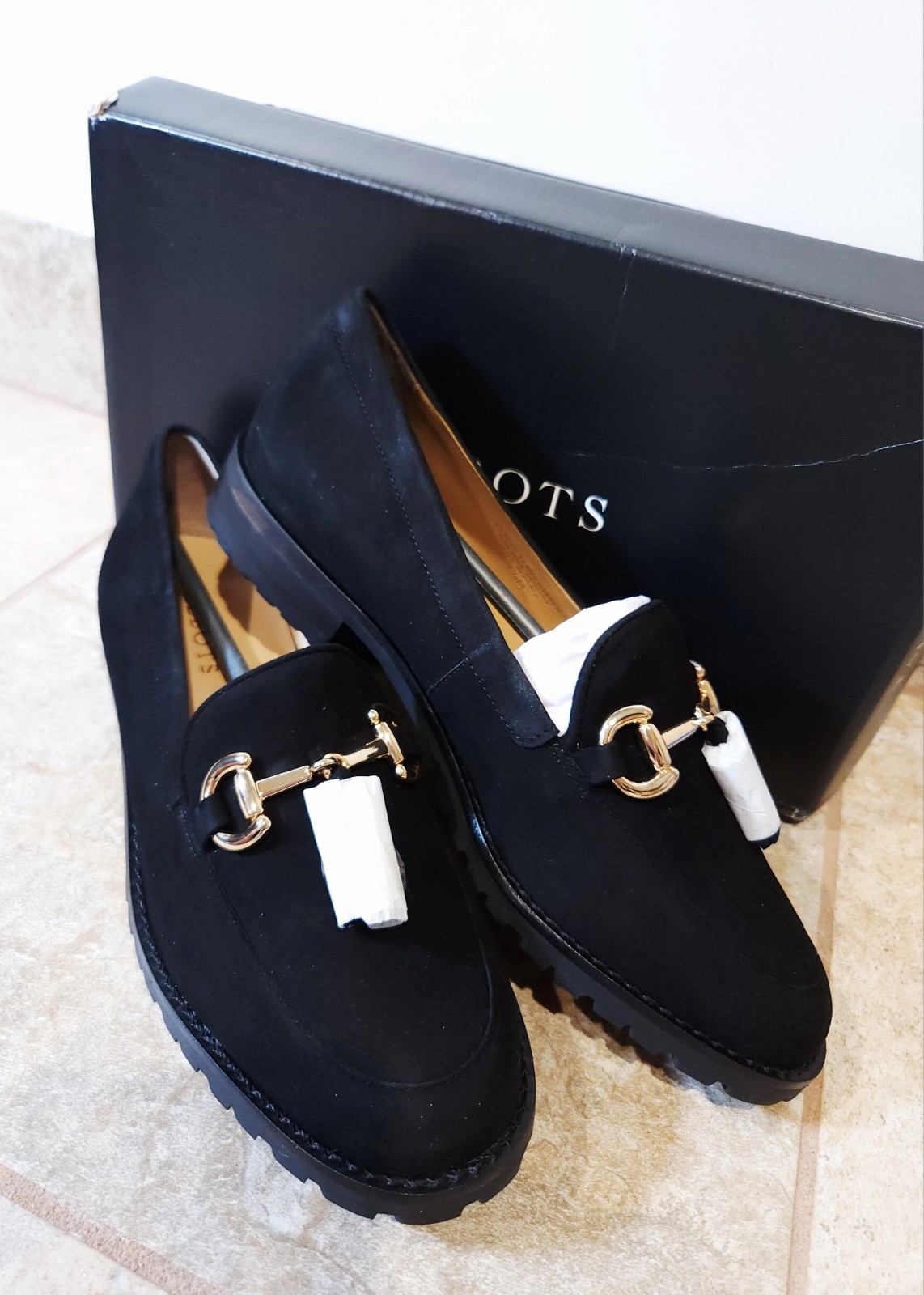 Talbots Cassidy Tassel Womens Loafers Slip-On Black Suede Lug Sole 7.5 M NIB NEW