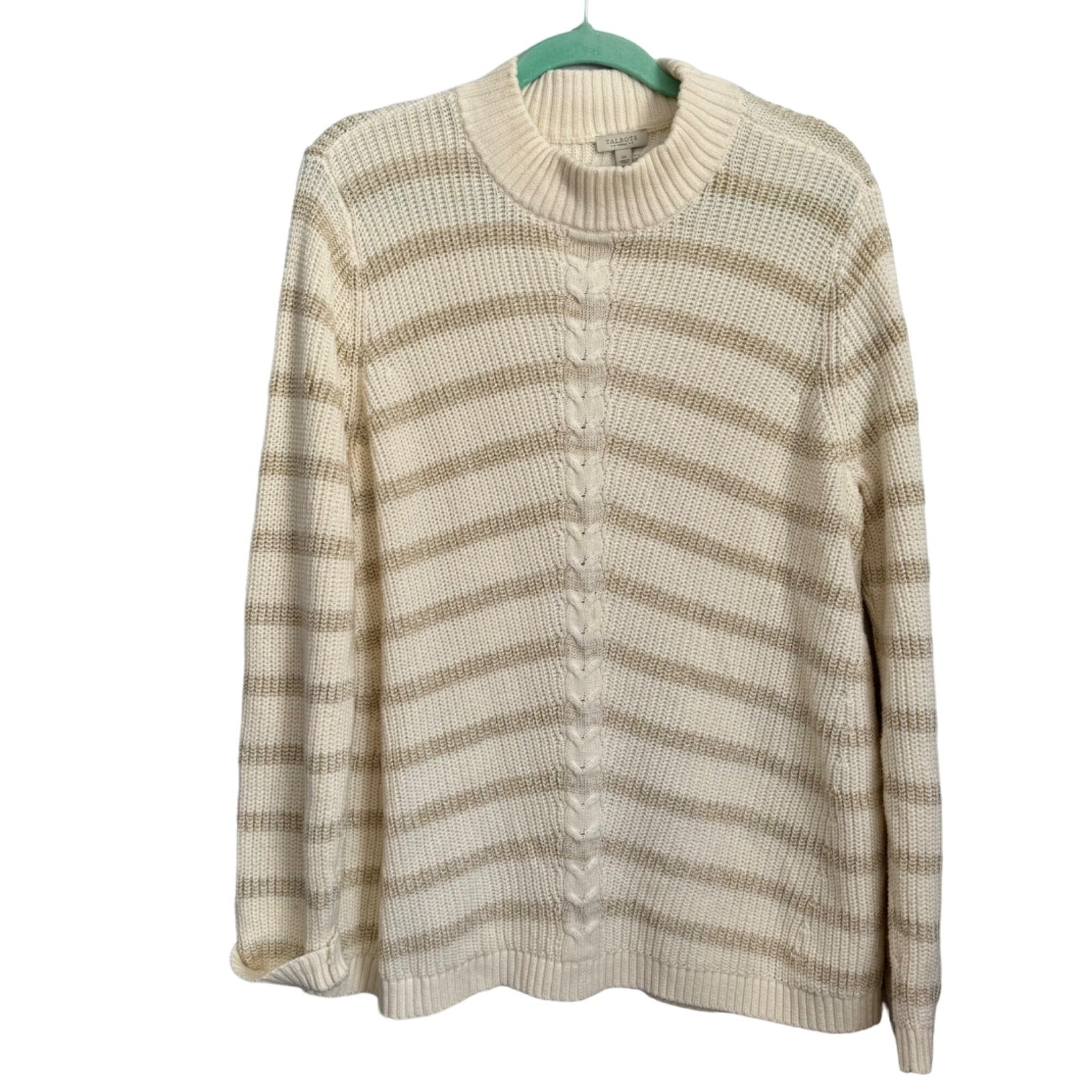 Talbots Womens Sweater Beige Stripe 1X Cotton Acrylic Blend women sweater
