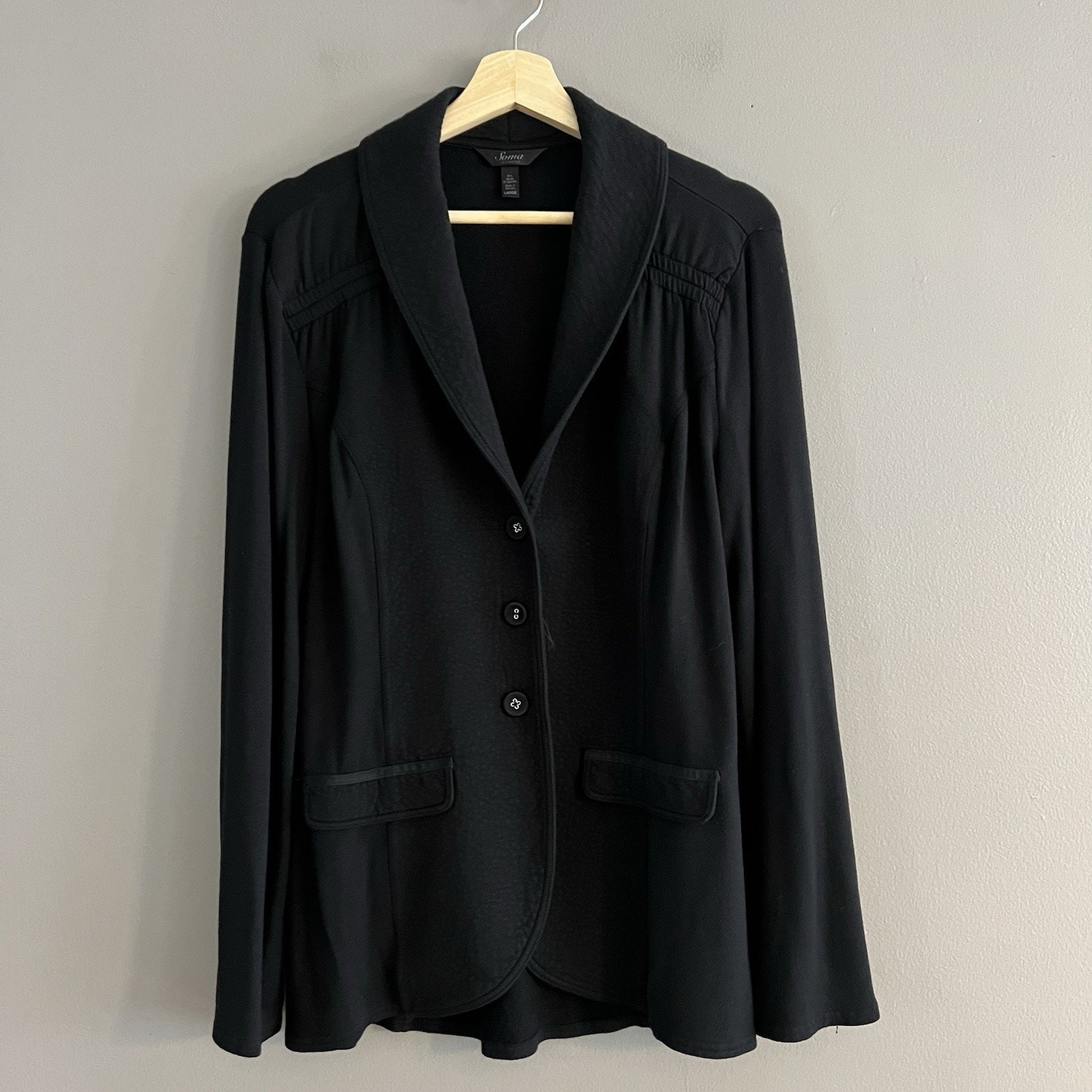 Soma Intimates Women’s Modal Knit Jacket Long Sleeve Lounge Wear Cozy Black Sz L