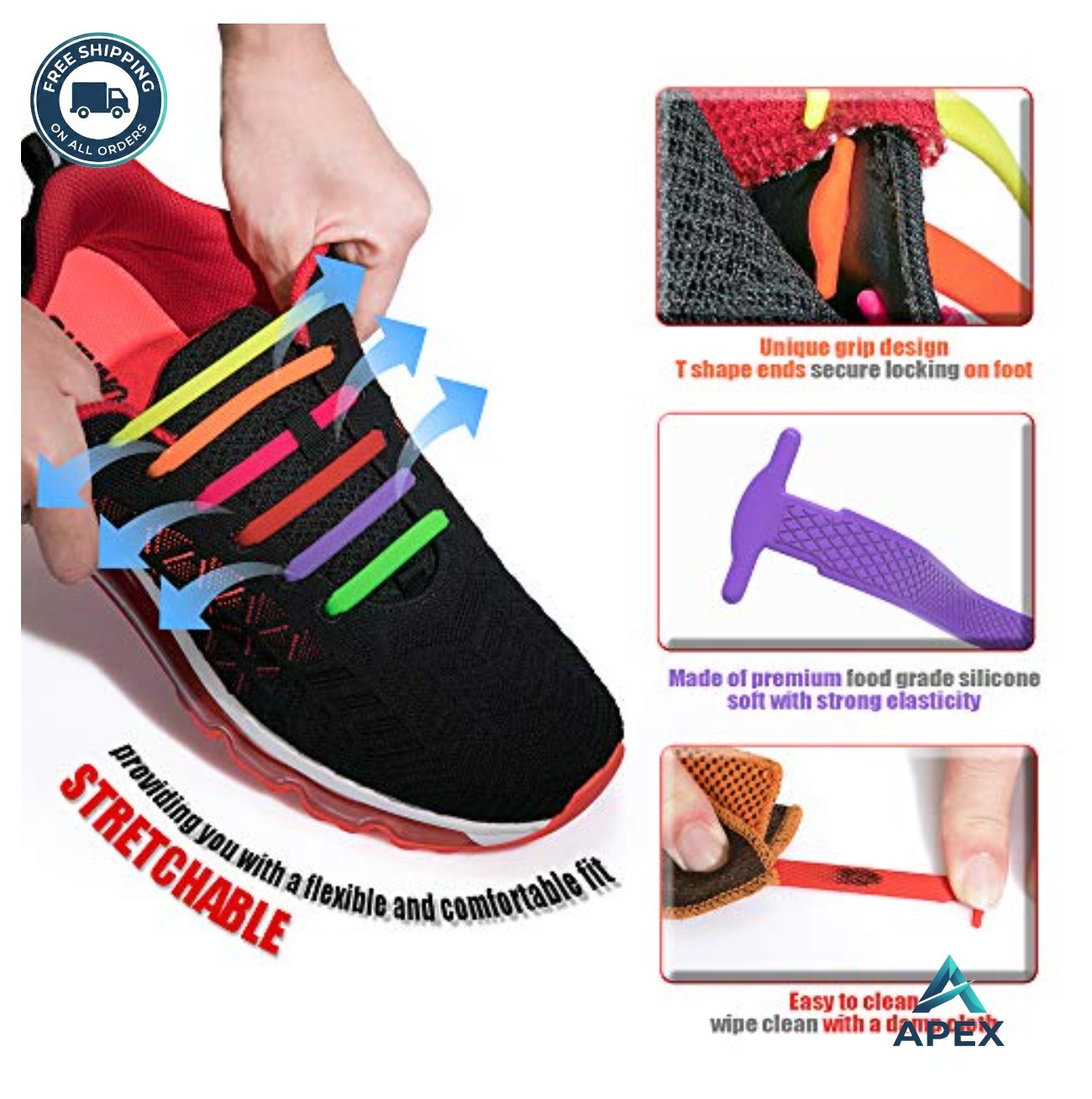 No Tie Shoelaces 24 Pack Elastic Silicone Shoe Laces for Kids Adults Stretch