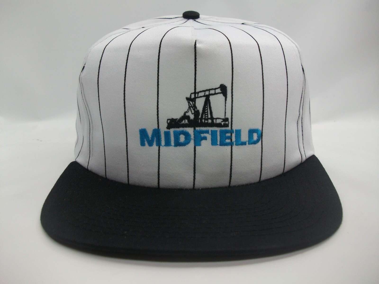 Midfield Oilfield Hat Vintage Black White Pinstripe Snapback Baseball Cap