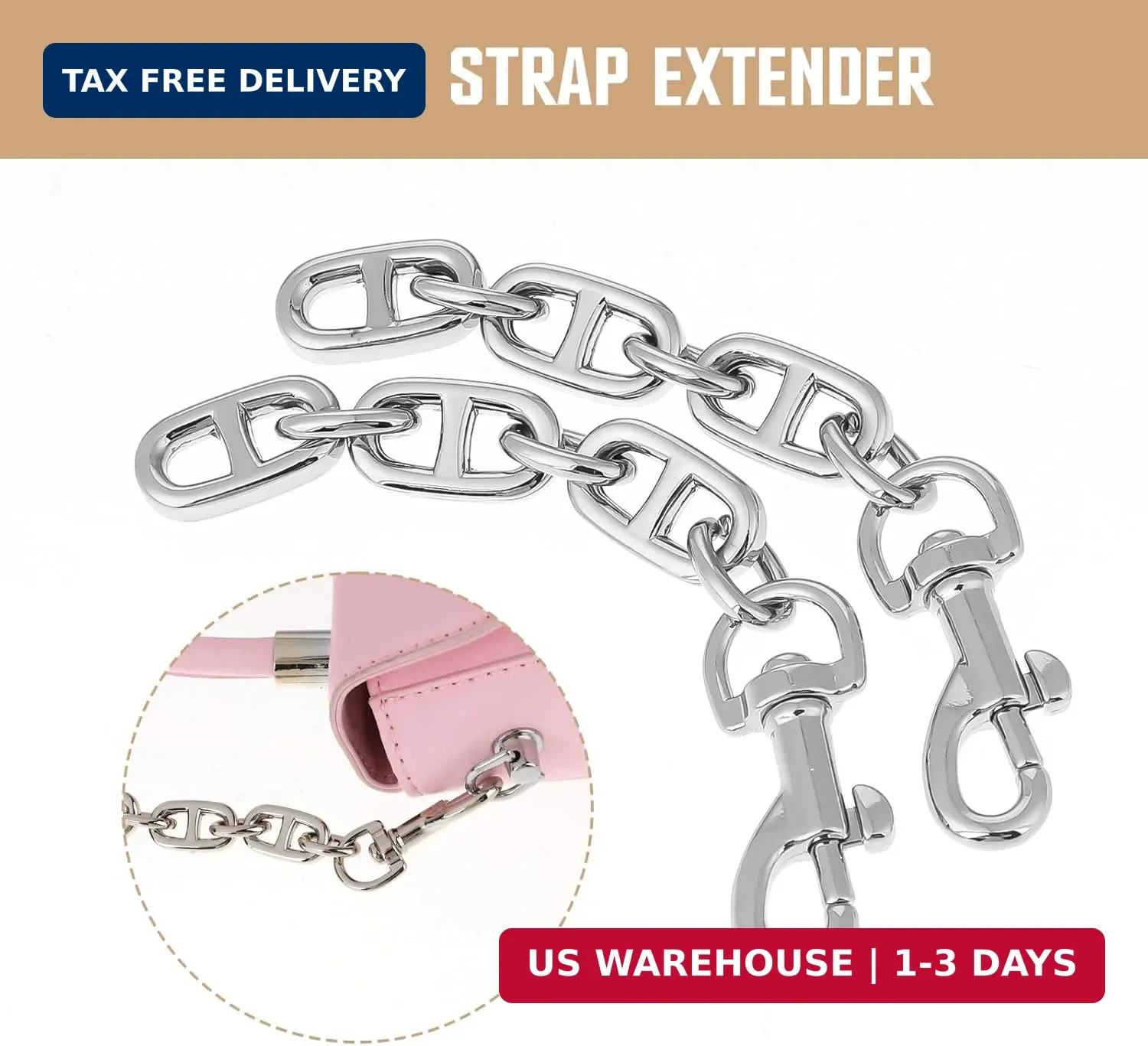 2 Pcs Silver Bag Extender Purse Strap Extender 4.7 Inch Strap Extender for Cross