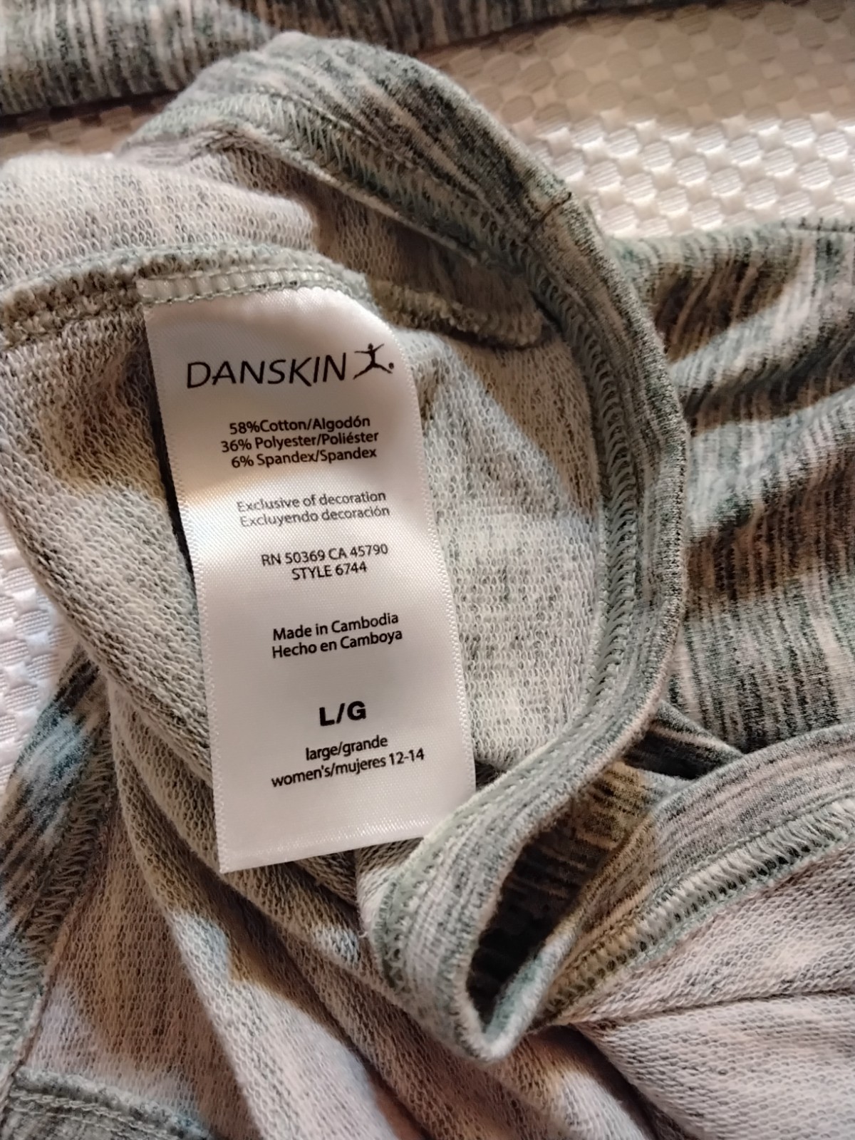 DANSKIN Cotton Poly spandex Blend Warm Workout Sweatshirt Long Sleeve Sz L