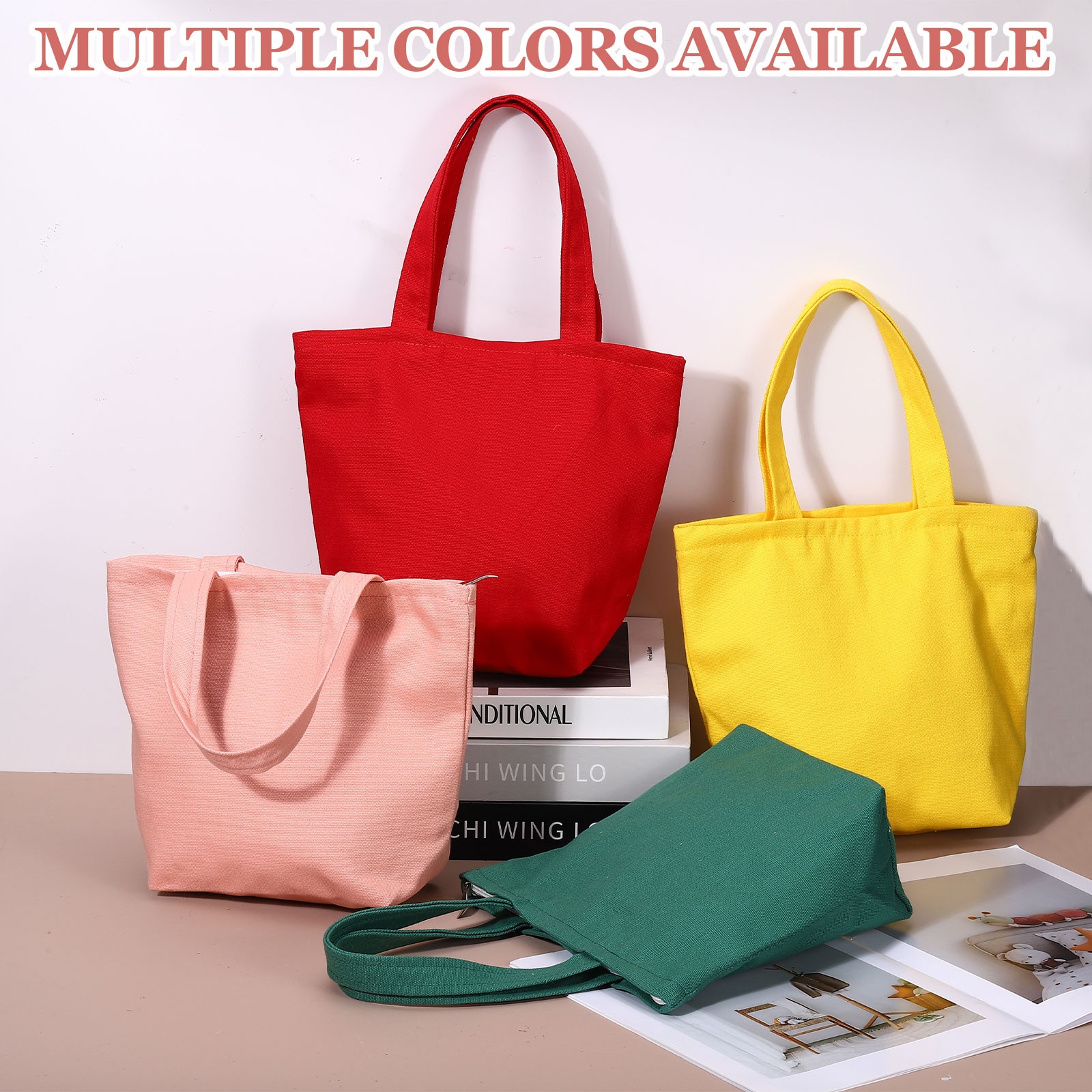 Blank Tote Bag with Zipper 10.2″ x 3.9″ Reusable Shopping Handbags Pink