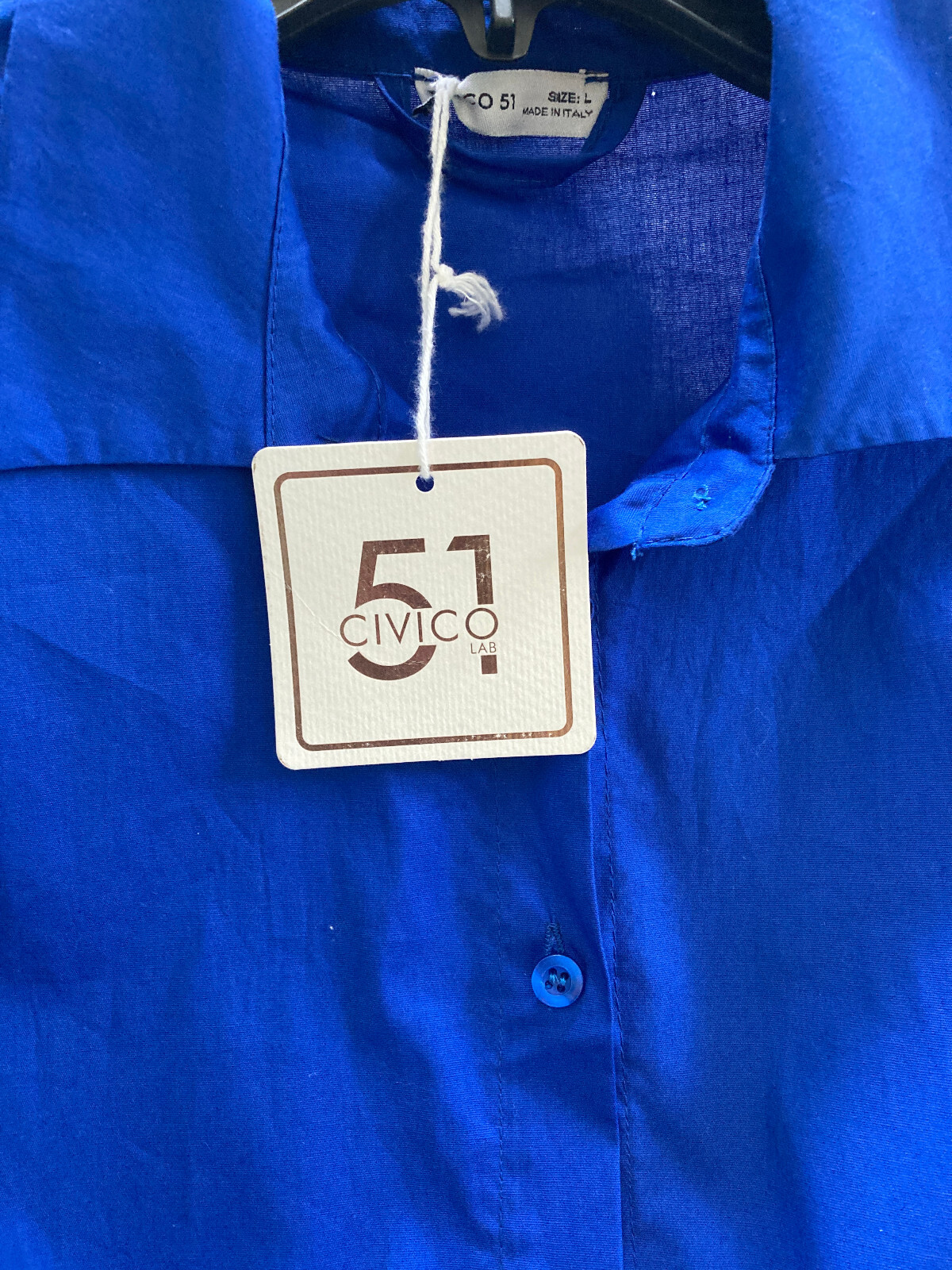NWT CIVICO 51 Made In Italy Cotton Poplin Button Down Maxi Dress Sz L Blue