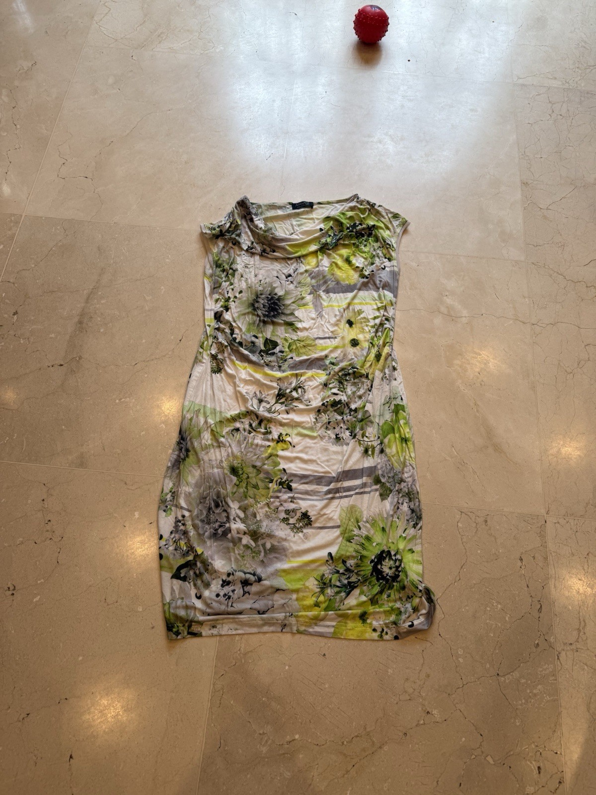 APANAGE Collection Women’s XL Floral Cowl Neck Sheath Dress Green Stretch Midi
