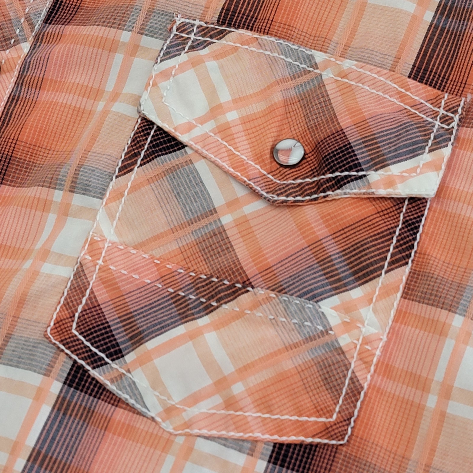BKE Buckle Athletic Fit Short Sleeve Pearl Snap Button Shirt Mens XL Orange