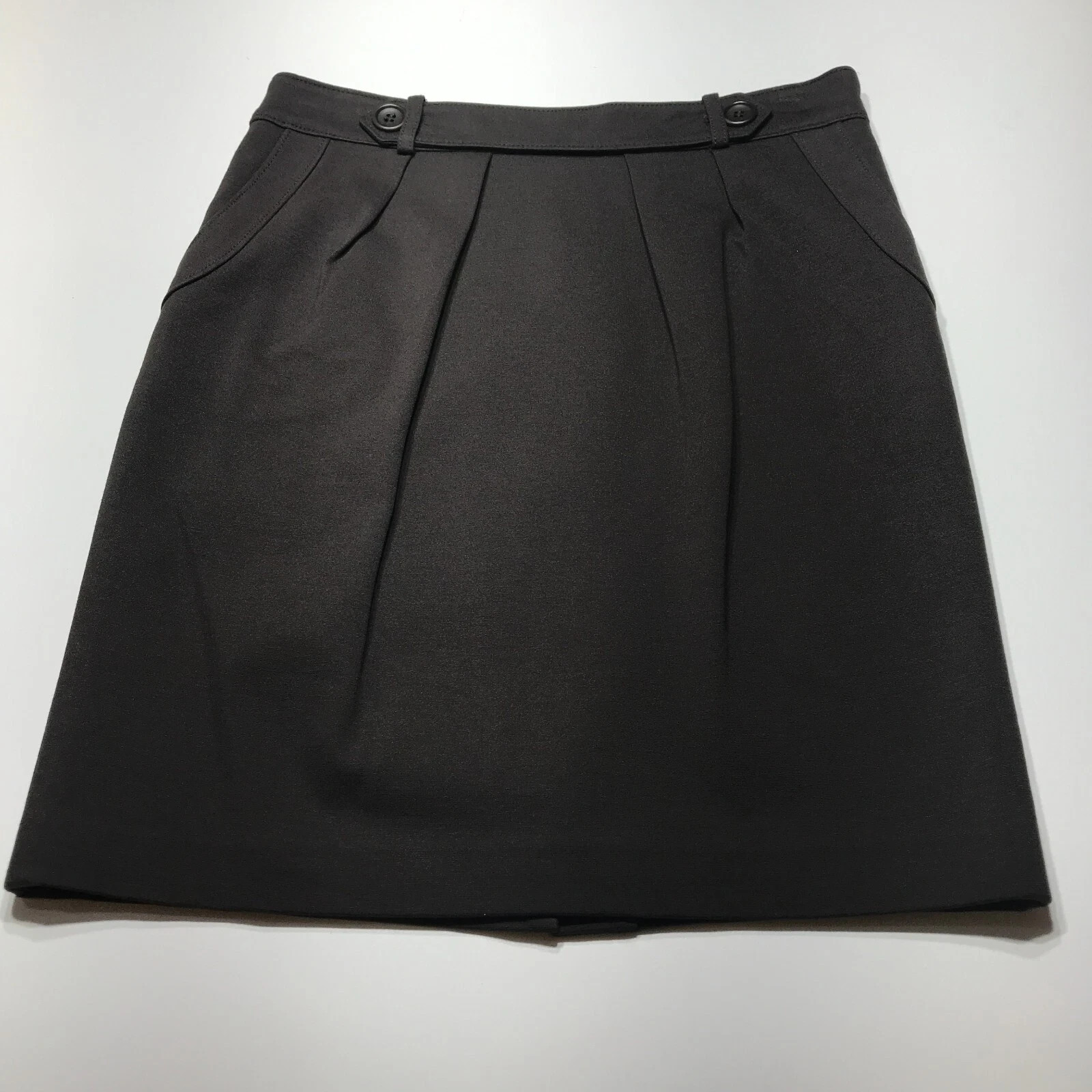 Premise Skirt Womens Size 4 Brown Ponte Pleated Button Tab Waist Pockets Career