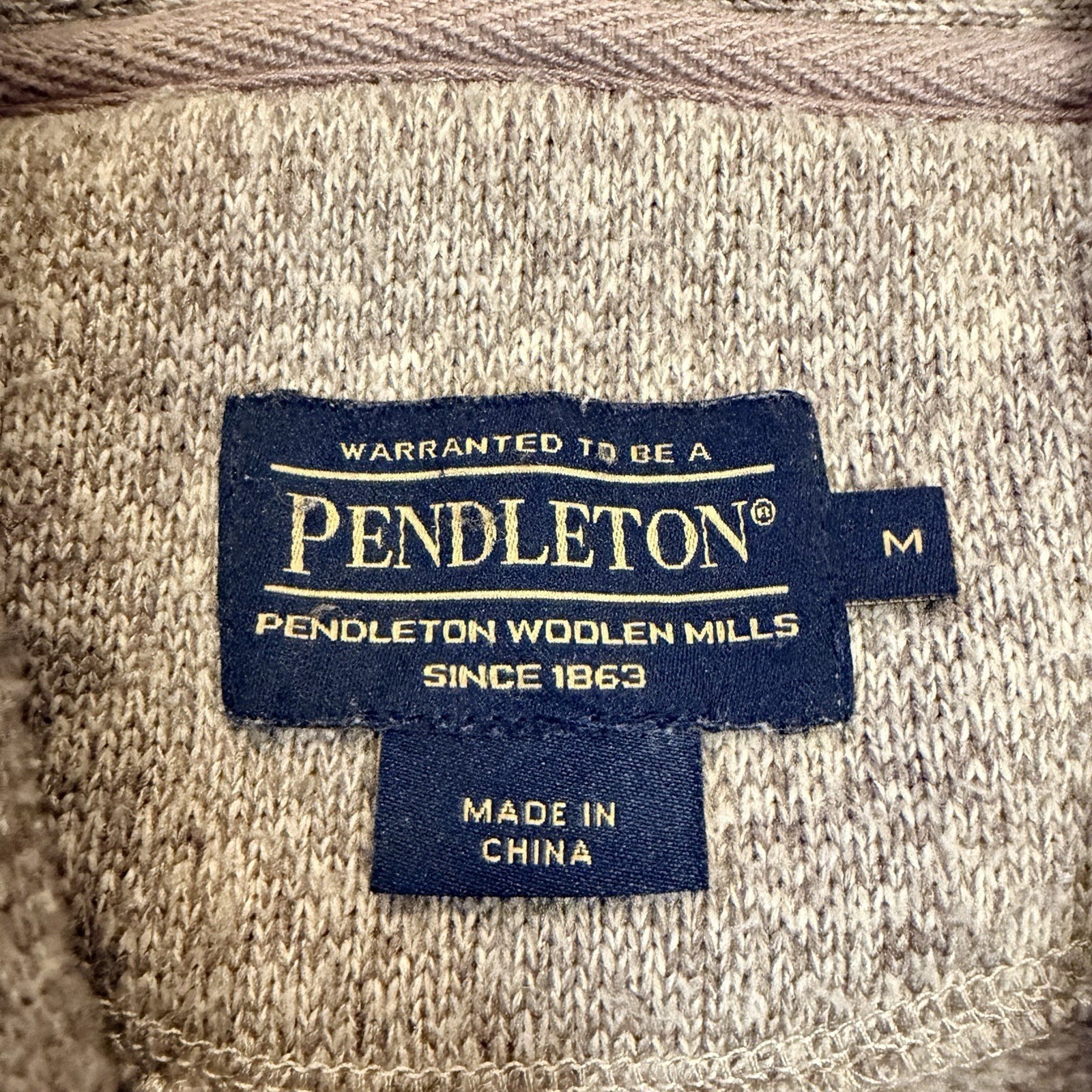 Pendleton Shawl Collar Cardigan Sweater Elbow Patches Medium Oatmeal Tan Grandpa