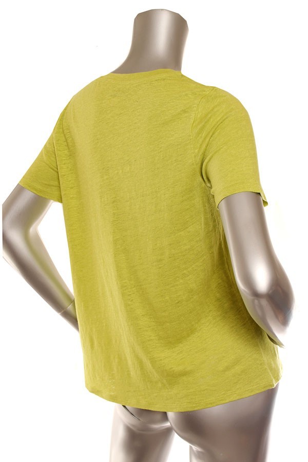 NEW Eileen Fisher Organic Linen Jersey Crew Neck Tee Easy Fit Top Lime