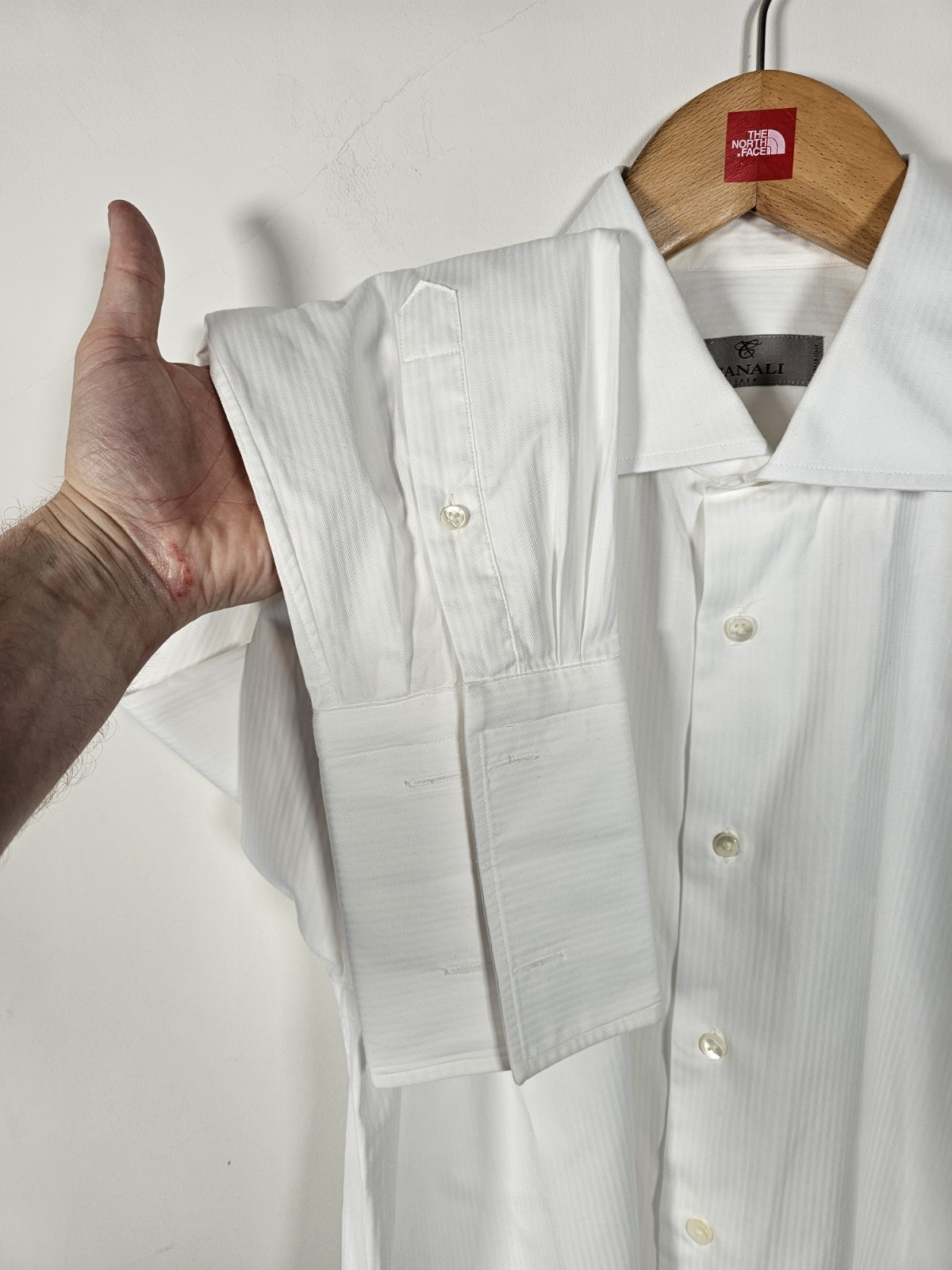 Canali White Dress Shirt 16/41 Double Cuff Herringbone Formal Regular *MINT*